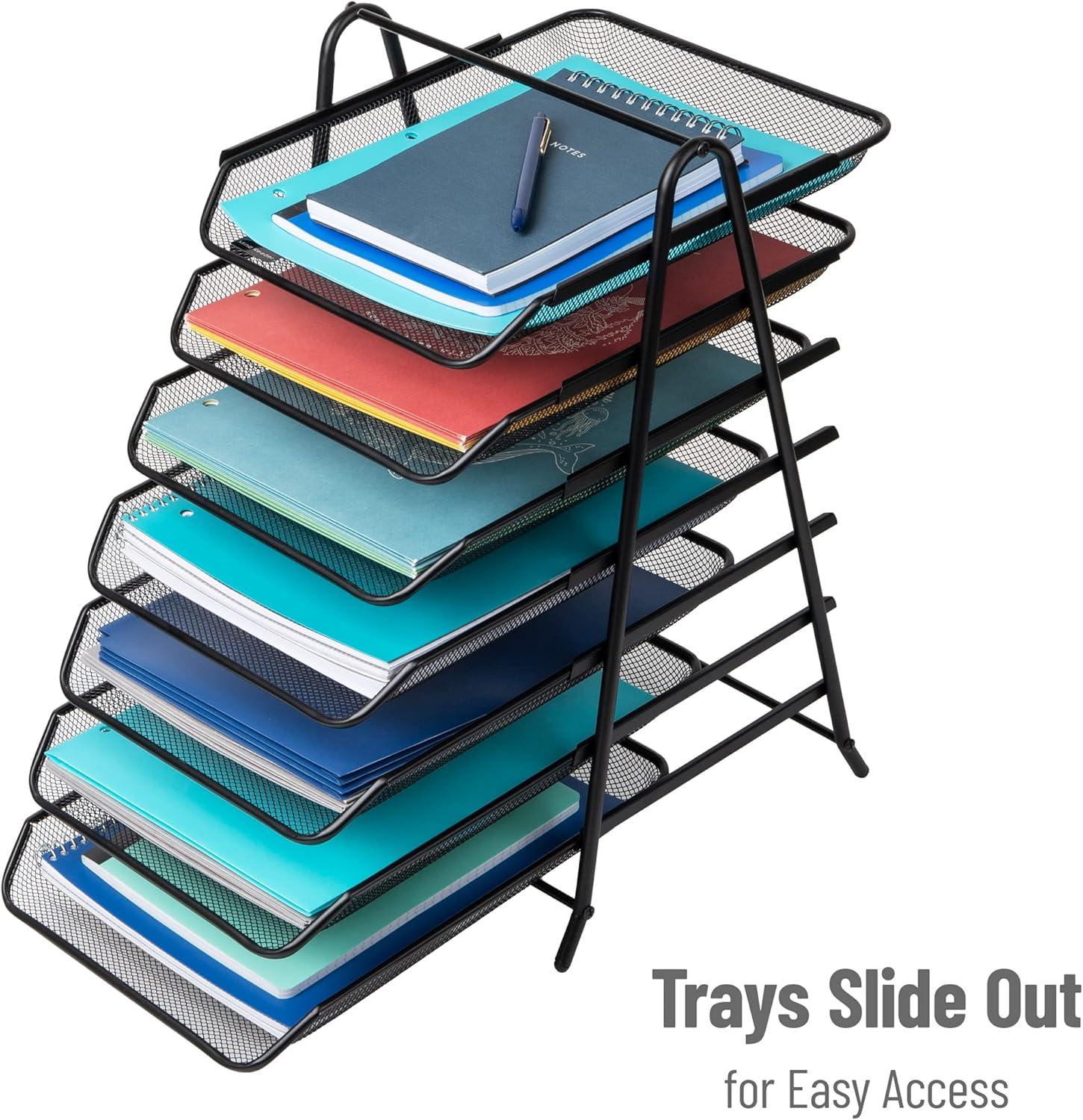 imageMind Reader 6Tier Paper Tray Desktop Organizer File Storage Office Metal Mesh 1175 L x 1375 W x 18 H Black7 Tier