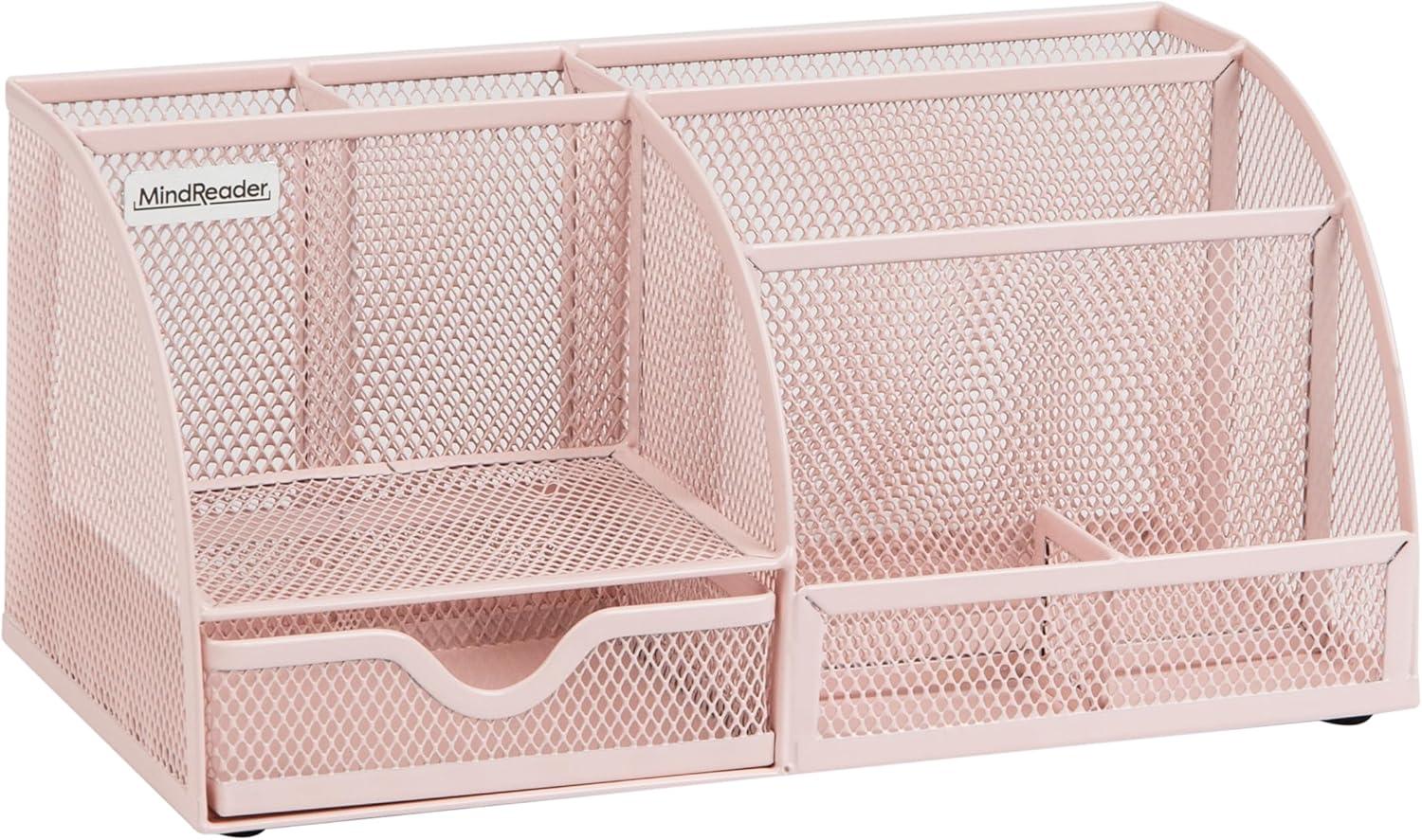 imageMind Reader 7Compartment Desktop Organizer File amp Accessory Storage Metal Mesh Office Organizer for Desk Workspace Mail PinkPink
