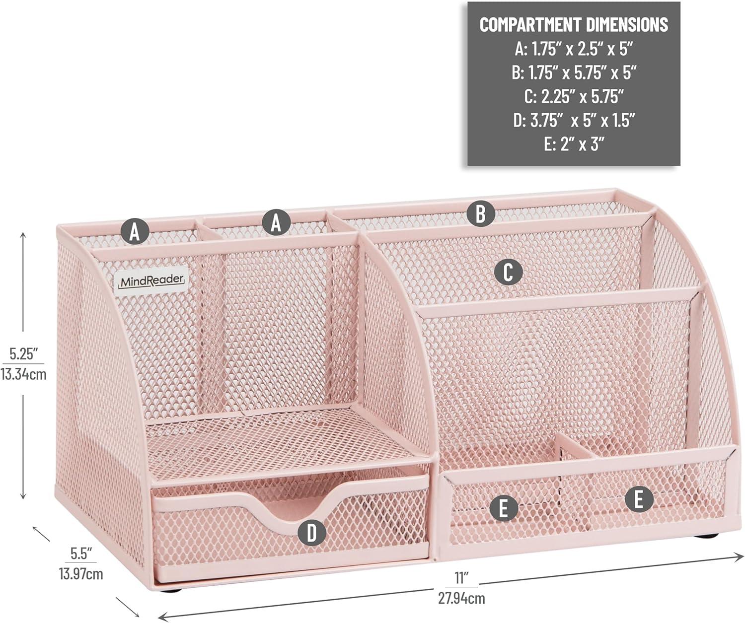 imageMind Reader 7Compartment Desktop Organizer File amp Accessory Storage Metal Mesh Office Organizer for Desk Workspace Mail PinkPink