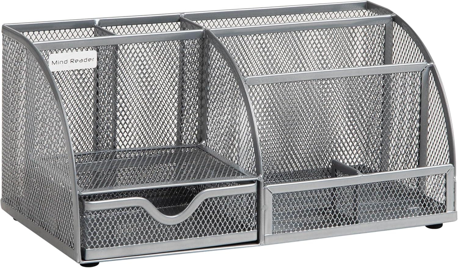 imageMind Reader 7Compartment Desktop Organizer File amp Accessory Storage Metal Mesh Office Organizer for Desk Workspace Mail PinkSilver