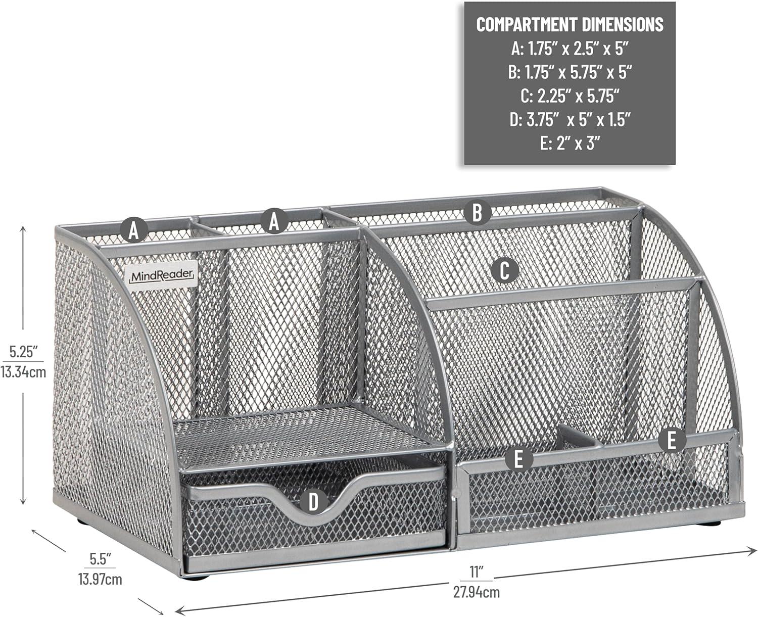 imageMind Reader 7Compartment Desktop Organizer File amp Accessory Storage Metal Mesh Office Organizer for Desk Workspace Mail PinkSilver