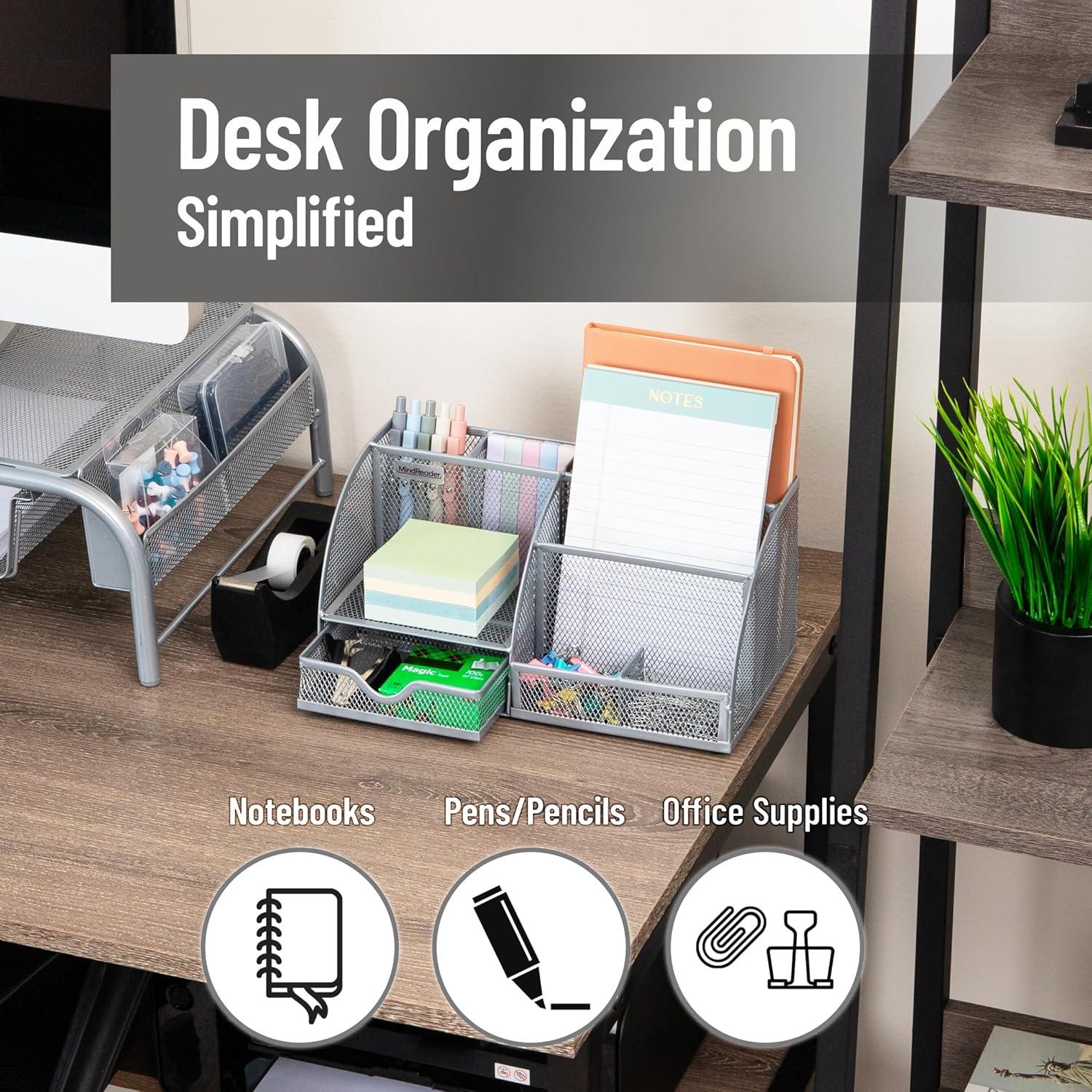 imageMind Reader 7Compartment Desktop Organizer File amp Accessory Storage Metal Mesh Office Organizer for Desk Workspace Mail PinkSilver