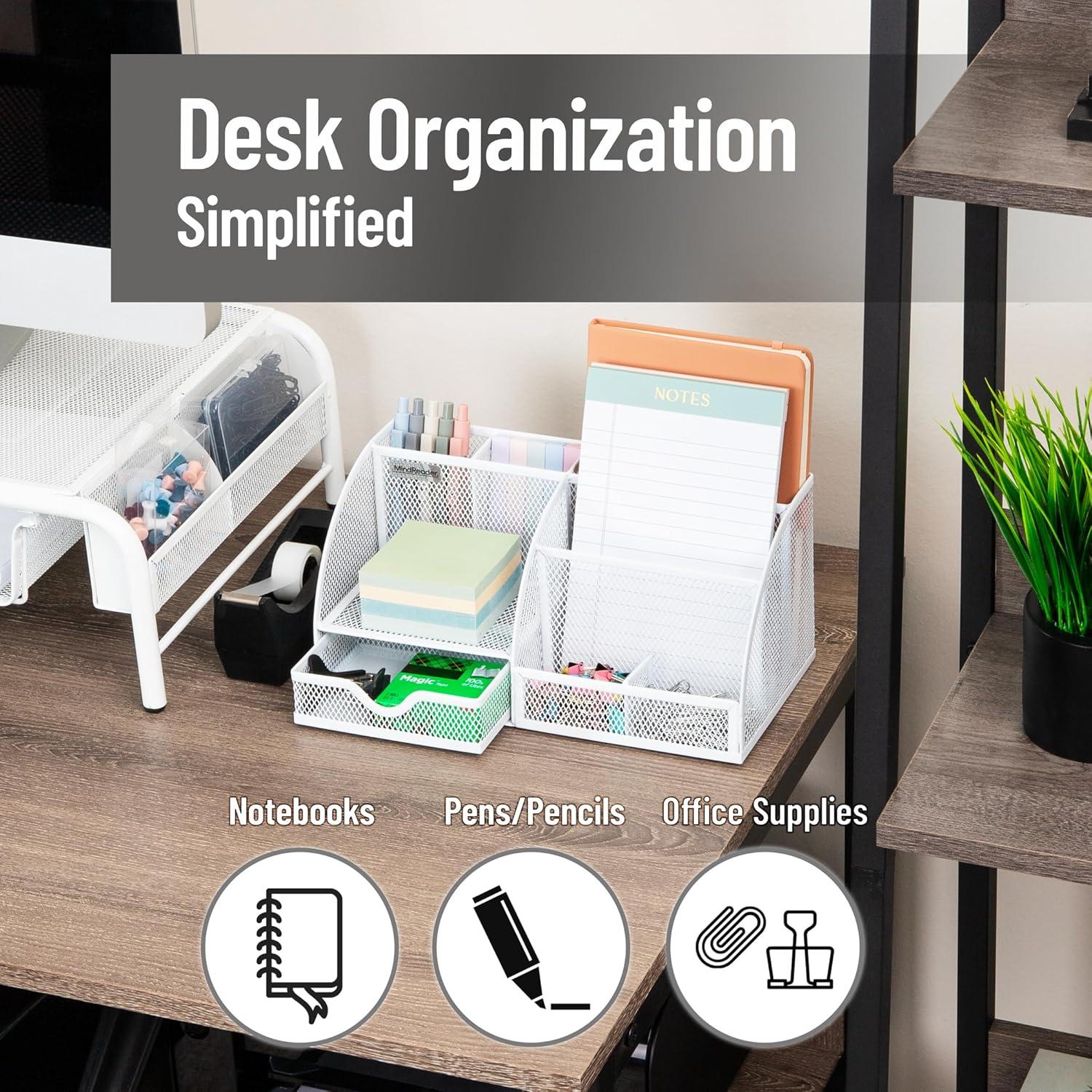 imageMind Reader 7Compartment Desktop Organizer File amp Accessory Storage Metal Mesh Office Organizer for Desk Workspace Mail PinkWhite