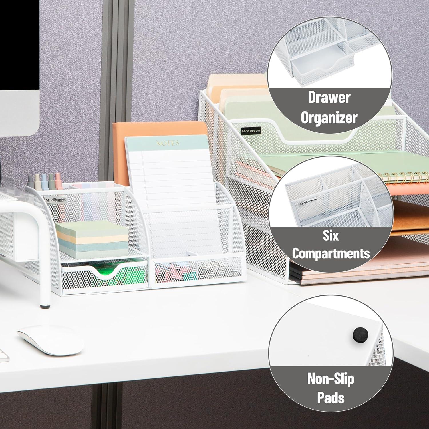 imageMind Reader 7Compartment Desktop Organizer File amp Accessory Storage Metal Mesh Office Organizer for Desk Workspace Mail PinkWhite