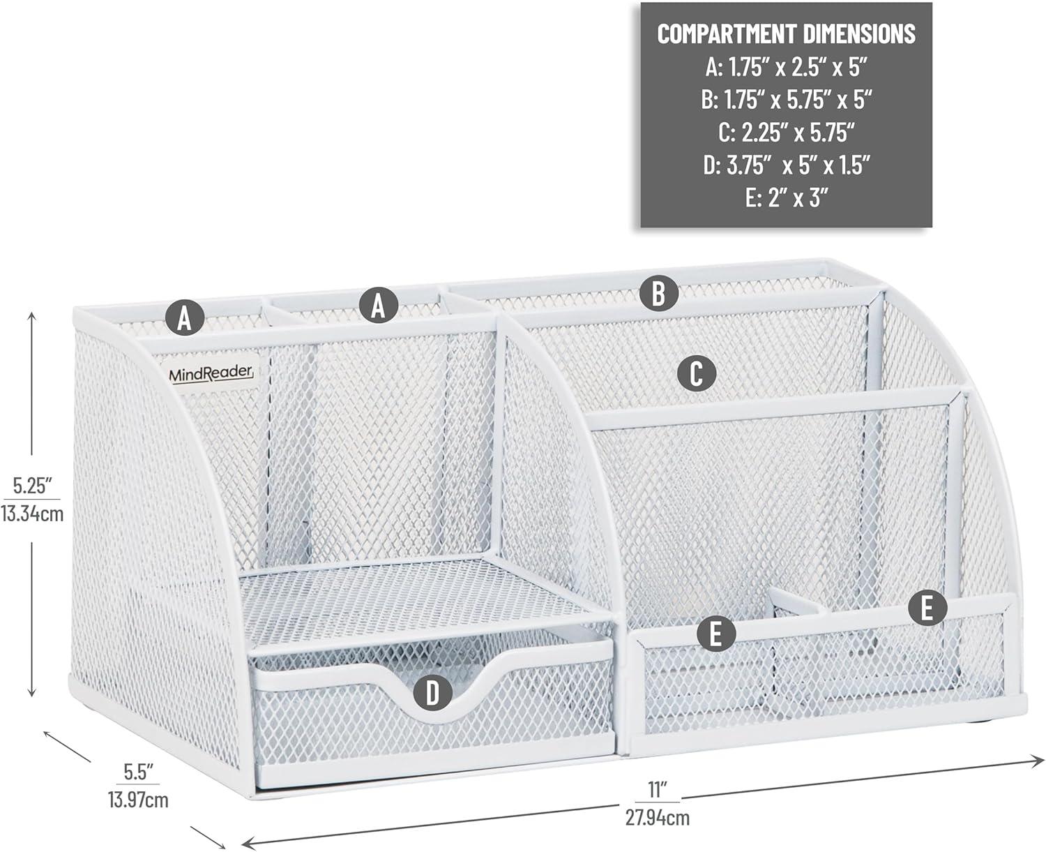 imageMind Reader 7Compartment Desktop Organizer File amp Accessory Storage Metal Mesh Office Organizer for Desk Workspace Mail PinkWhite