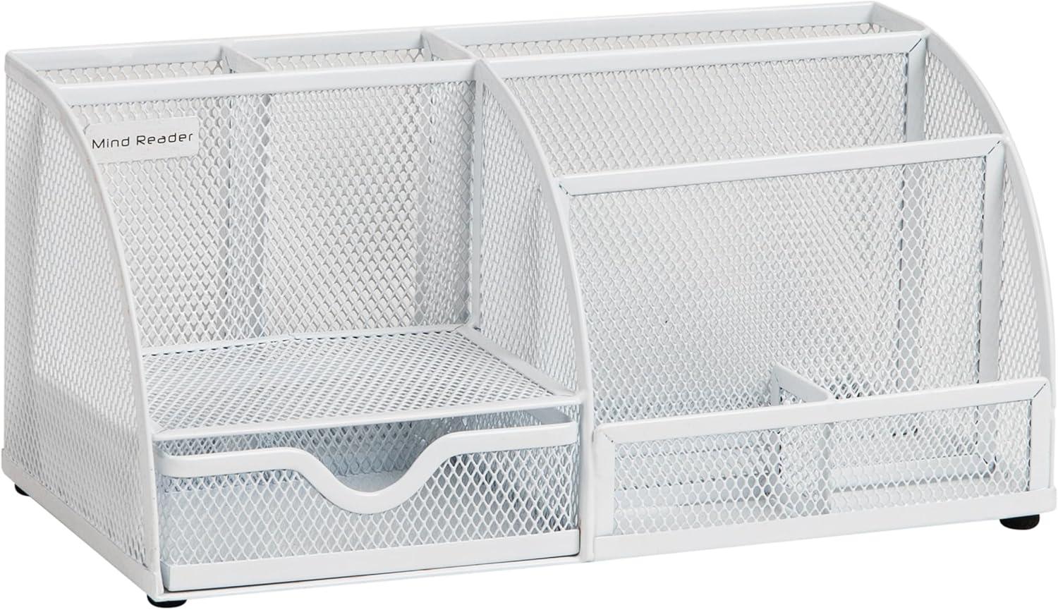 imageMind Reader 7Compartment Desktop Organizer File amp Accessory Storage Metal Mesh Office Organizer for Desk Workspace Mail PinkWhite
