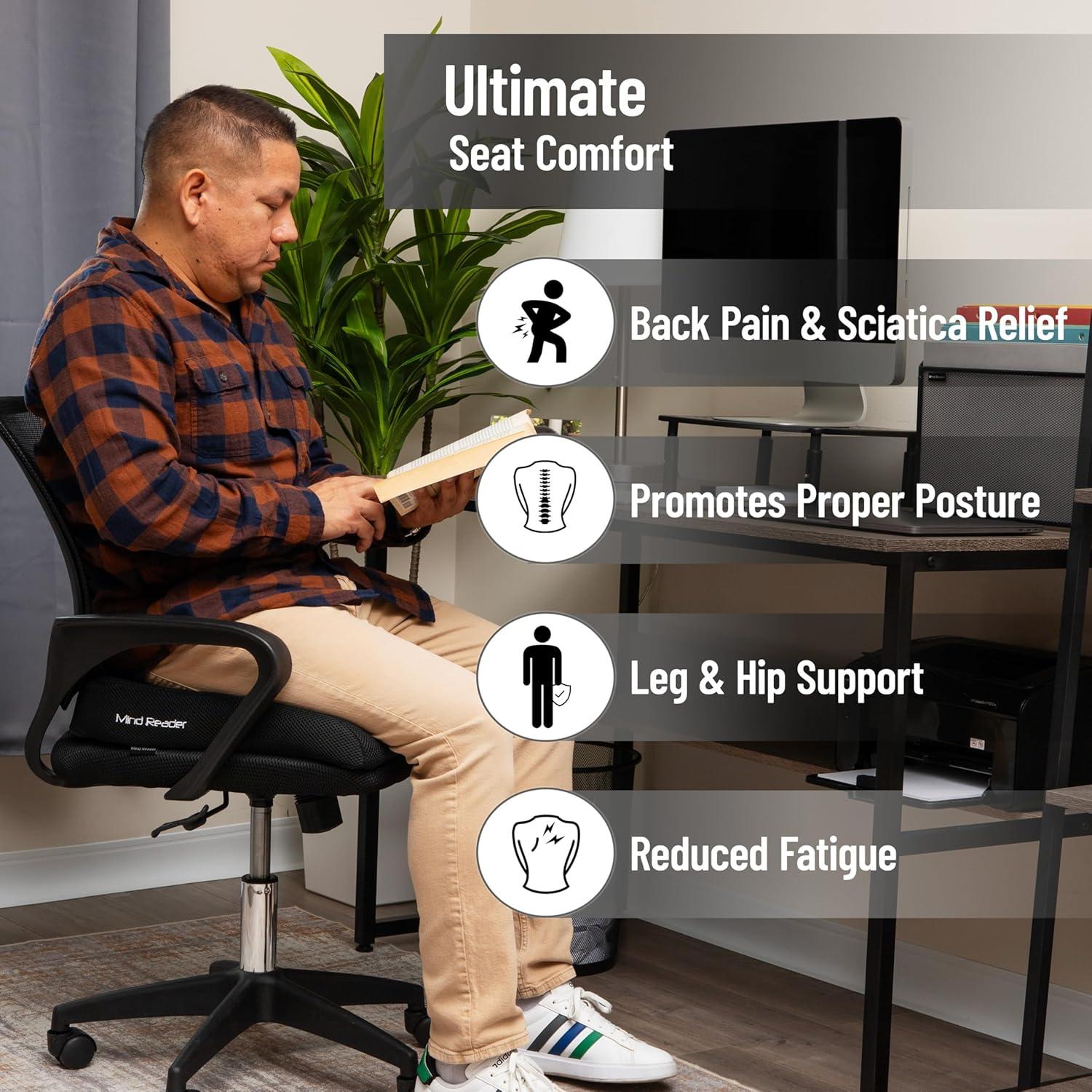 imageMind Reader AirCloud Seat Cushion Ergonomic Support for Posture Pressure Relief and Pain Reduction Portable with Washable Cover Memory Foam GrayClassic Black