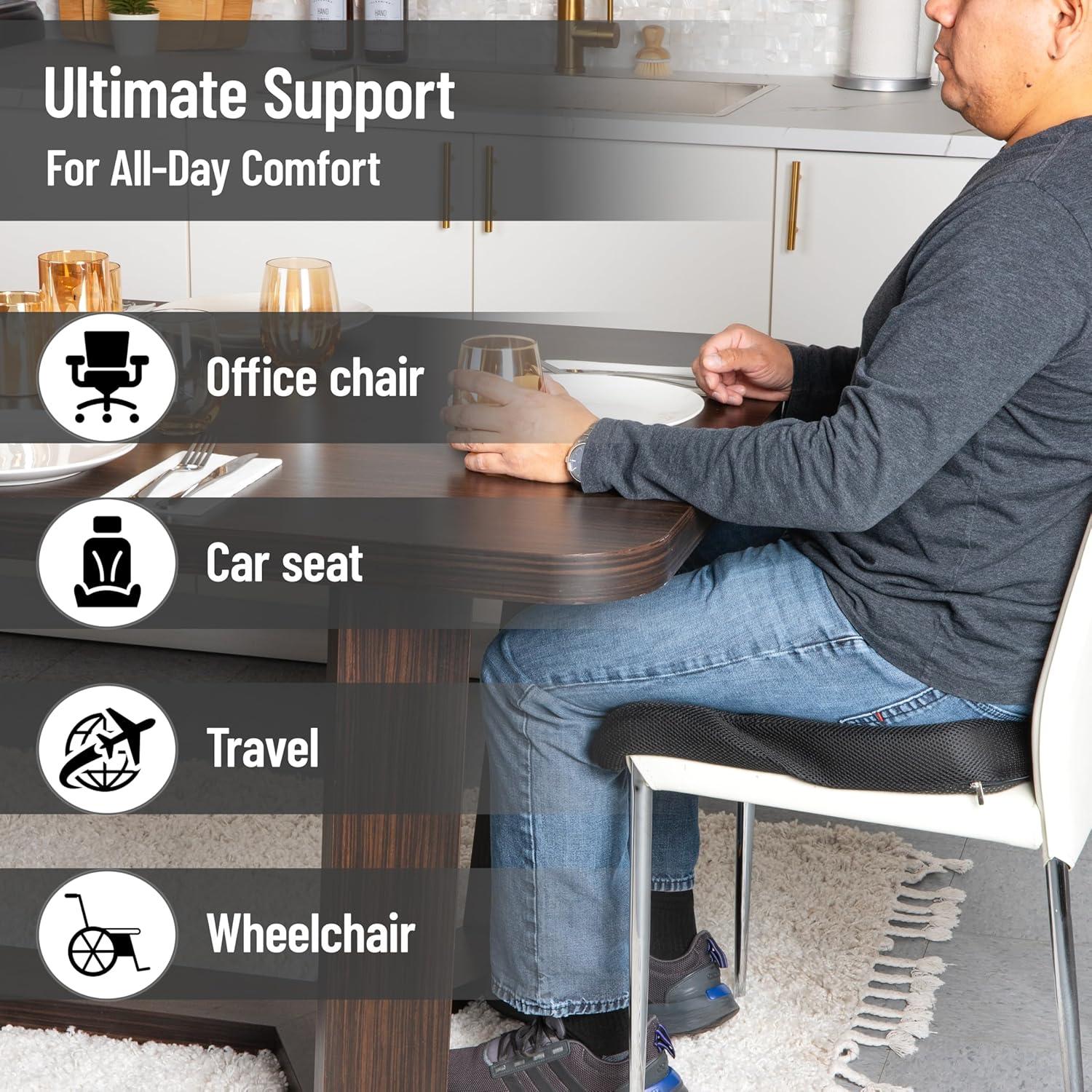 imageMind Reader AirCloud Seat Cushion Ergonomic Support for Posture Pressure Relief and Pain Reduction Portable with Washable Cover Memory Foam GrayClassic Black