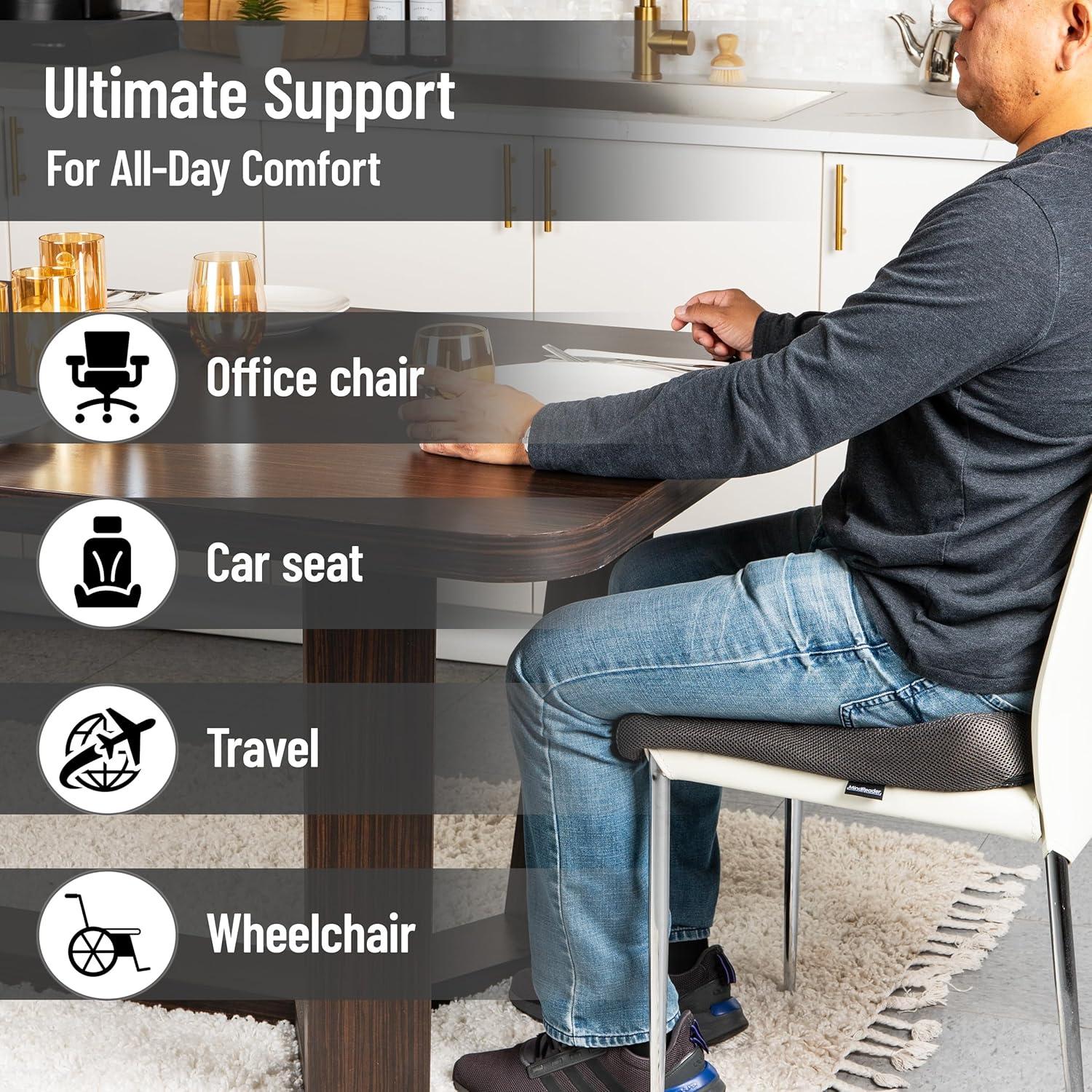imageMind Reader AirCloud Seat Cushion Ergonomic Support for Posture Pressure Relief and Pain Reduction Portable with Washable Cover Memory Foam GrayGray