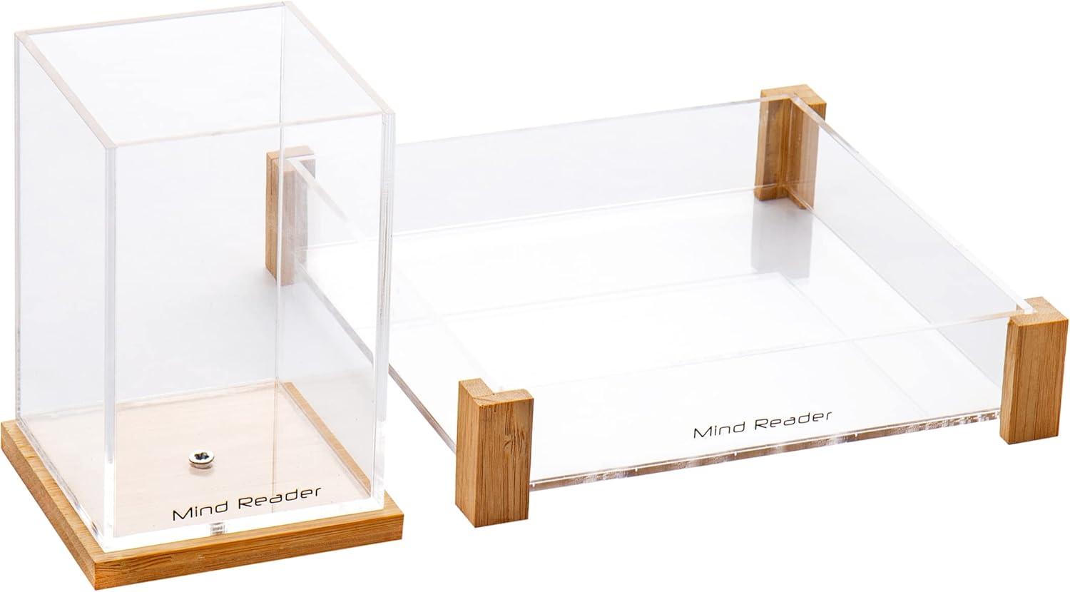 imageMind Reader Catch All Tray and Pen Cup Set Office Acrylic 675L x 675W x 15H 2 Pcs BrownCatch All Tray and Pen Cup