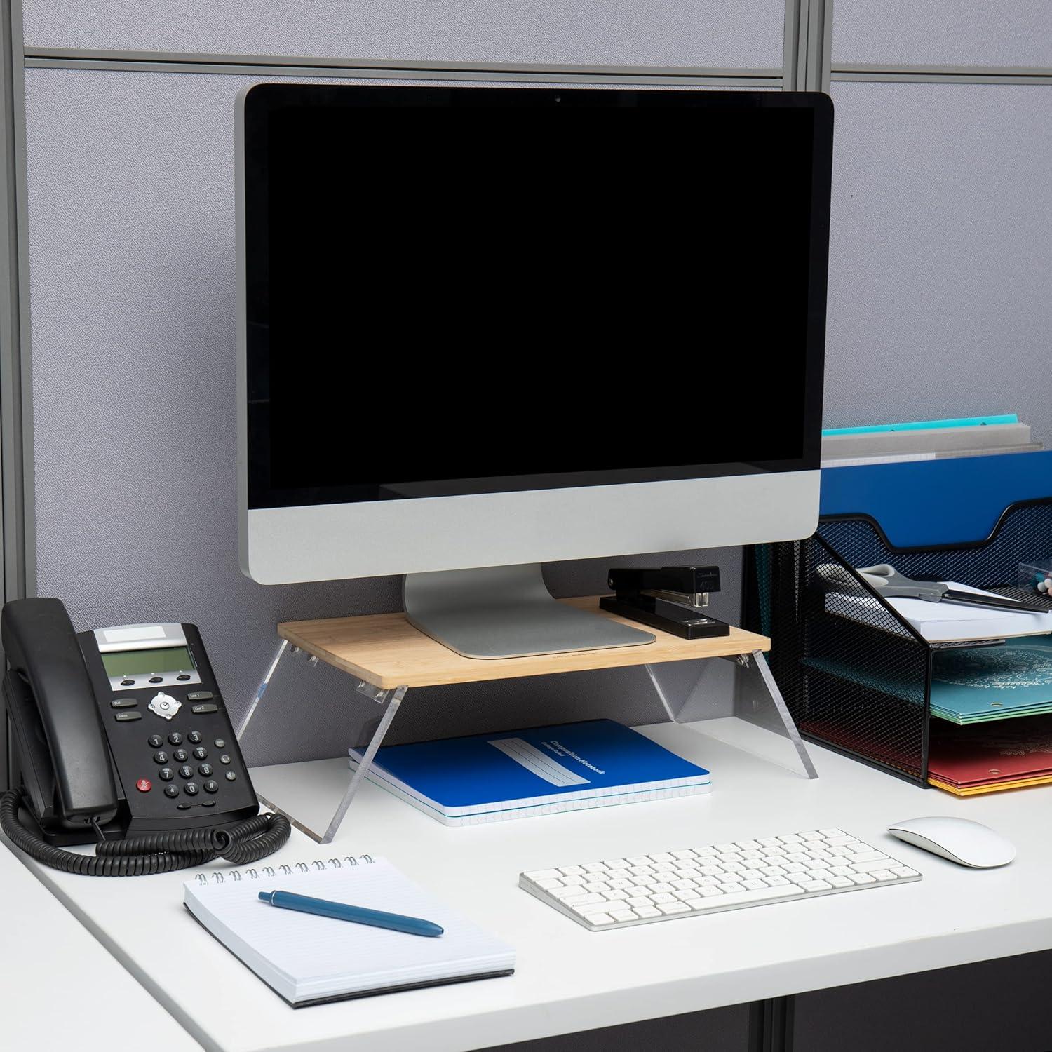 imageMind Reader Catch All Tray and Pen Cup Set Office Acrylic 675L x 675W x 15H 2 Pcs BrownMonitor Stand