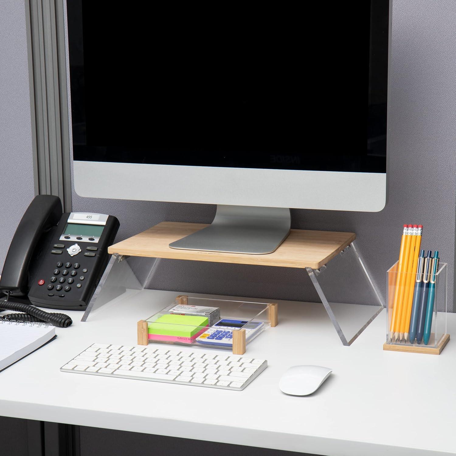 imageMind Reader Catch All Tray and Pen Cup Set Office Acrylic 675L x 675W x 15H 2 Pcs BrownMonitor Stand