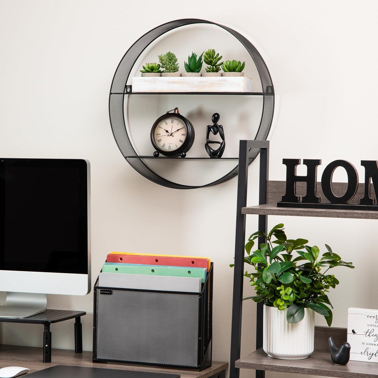 imageMind Reader Circular Floating Shelves Wall Decor Accent Shelf Office Bathroom Bamboo 18 L x 4 W x 18 H BrownBlack