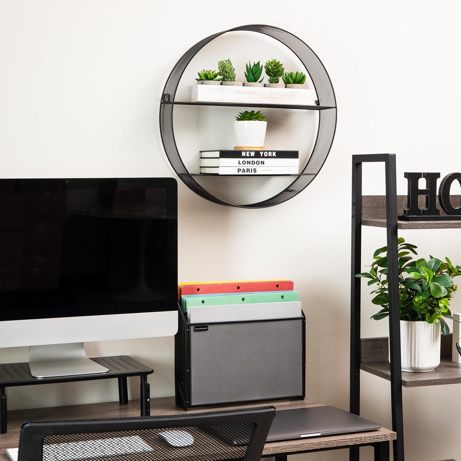 imageMind Reader Circular Floating Shelves Wall Decor Accent Shelf Office Bathroom Bamboo 18 L x 4 W x 18 H BrownBlack