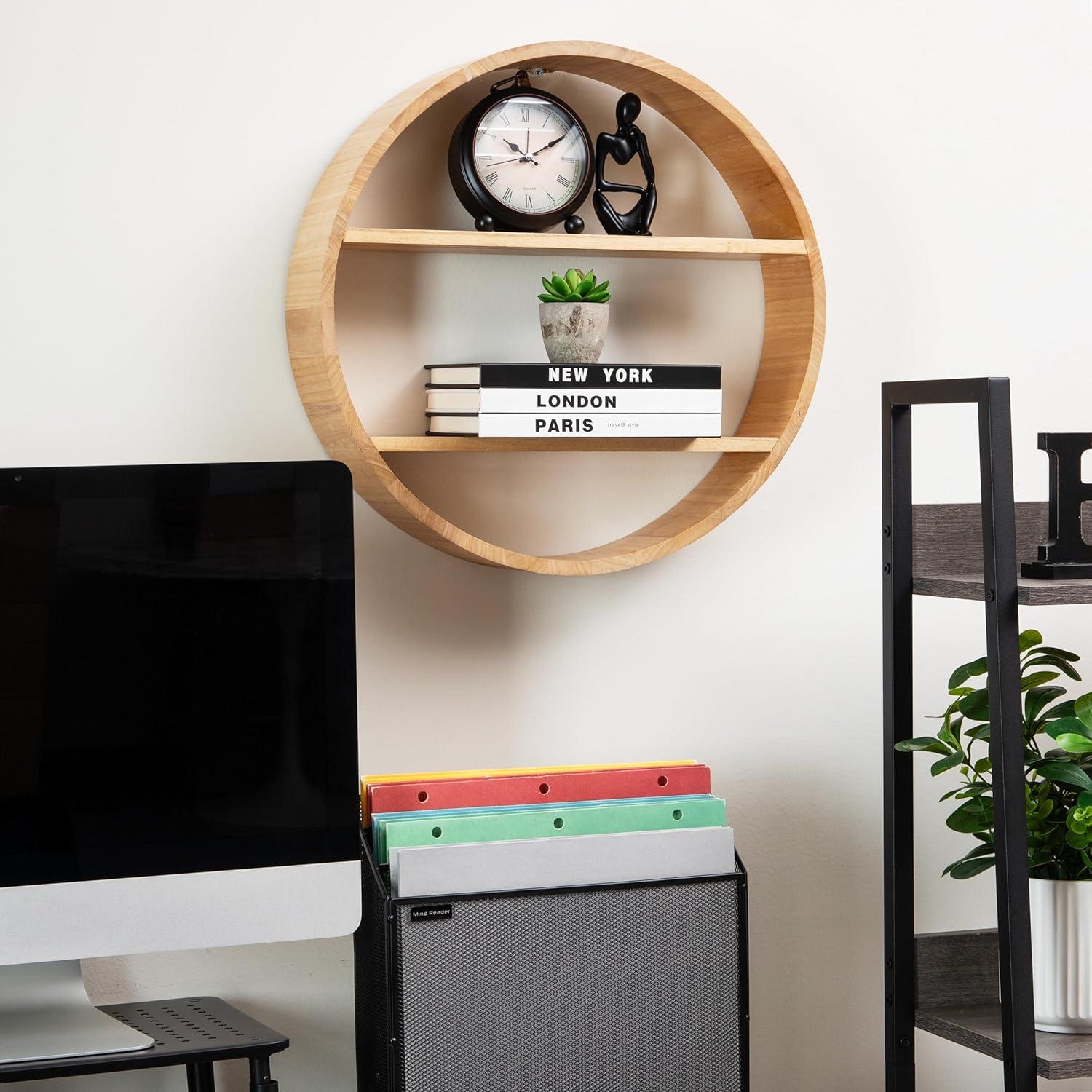 imageMind Reader Circular Floating Shelves Wall Decor Accent Shelf Office Bathroom Bamboo 18 L x 4 W x 18 H BrownBrown
