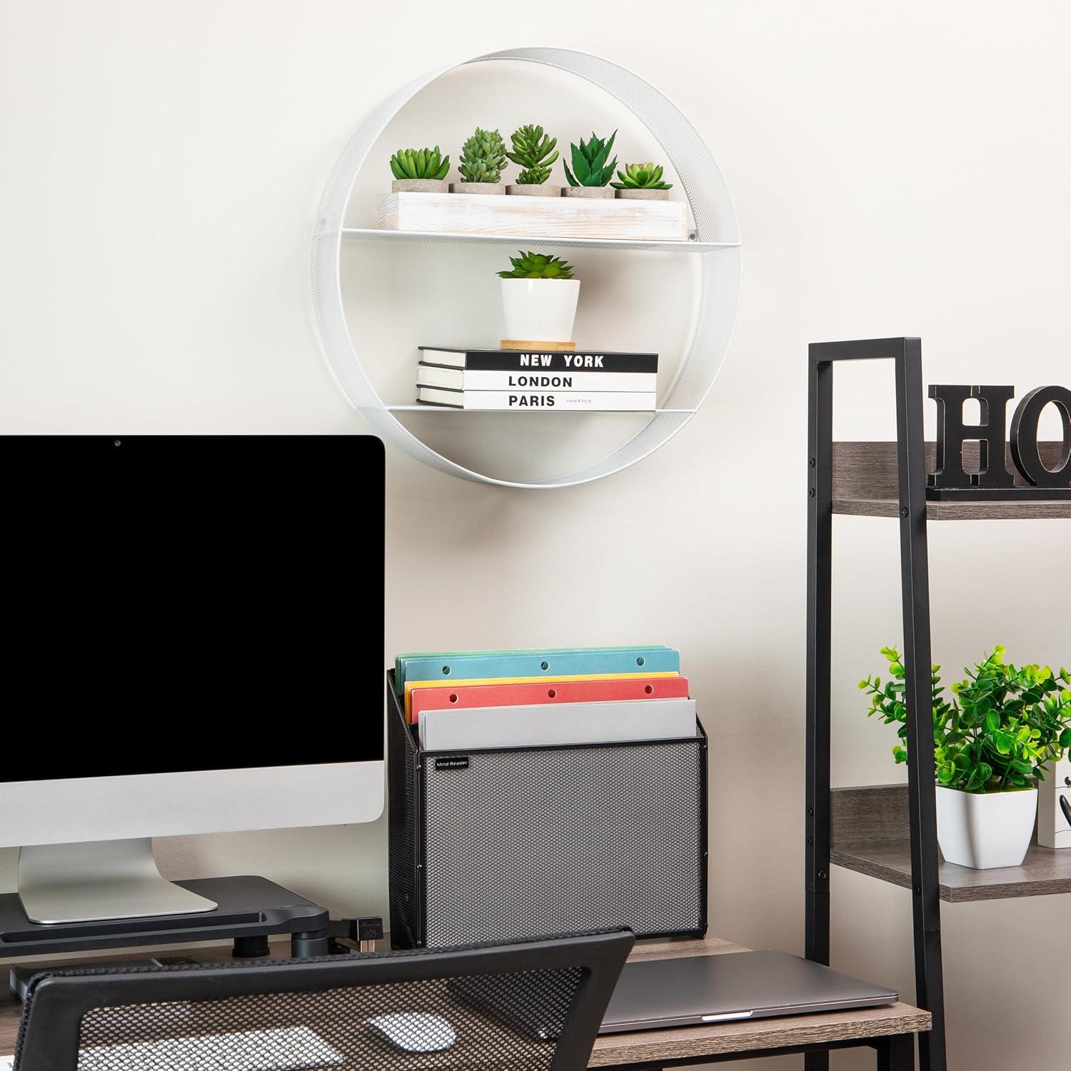 imageMind Reader Circular Floating Shelves Wall Decor Accent Shelf Office Bathroom Bamboo 18 L x 4 W x 18 H BrownWhite