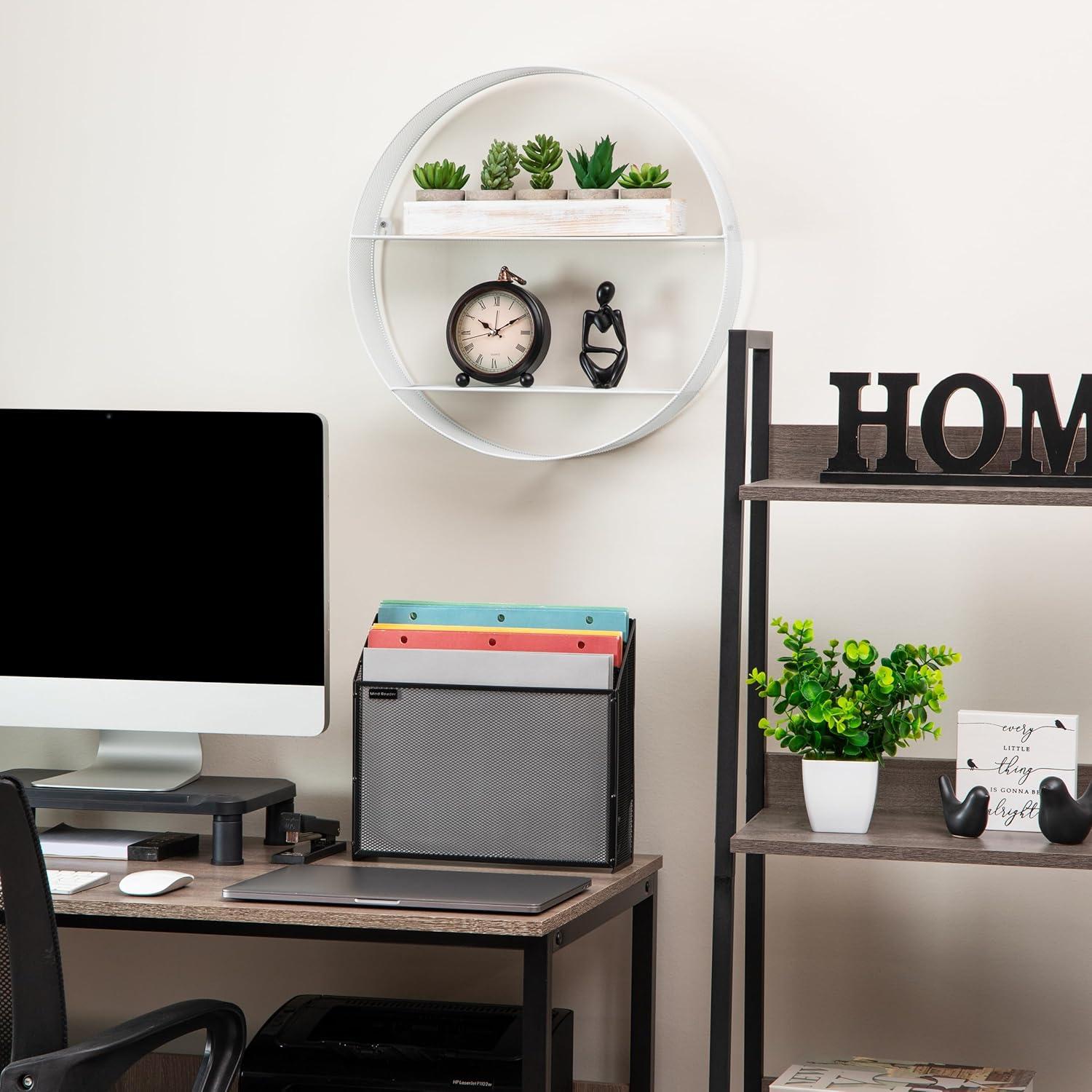 imageMind Reader Circular Floating Shelves Wall Decor Accent Shelf Office Bathroom Bamboo 18 L x 4 W x 18 H BrownWhite
