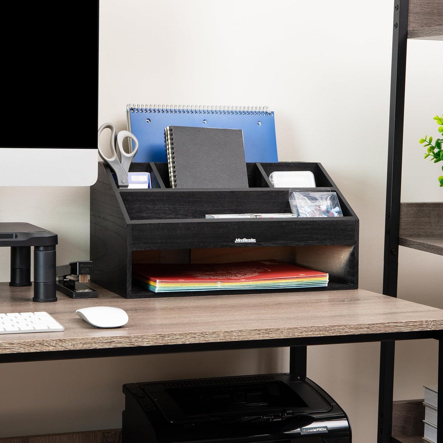 imageMind Reader Desk Organizer File Storage Accessory Holder Cord Management Office Wood 1625L x 95W x 85H Black