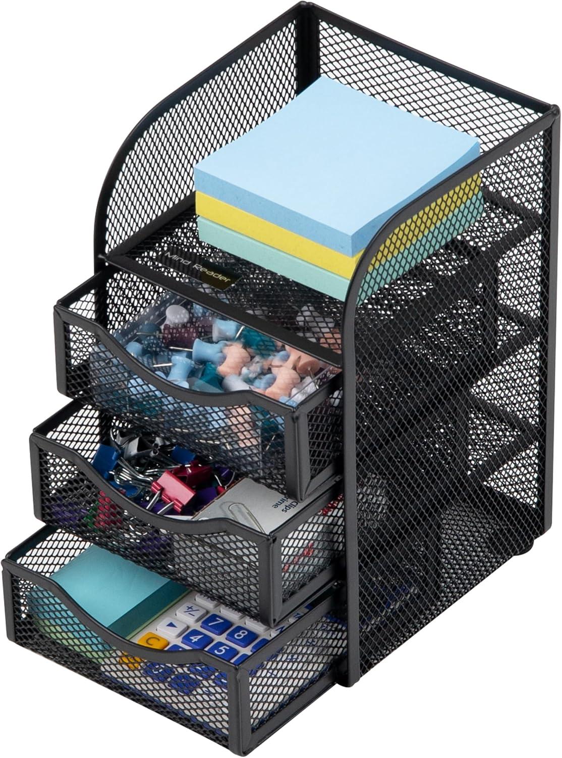 imageMind Reader Desktop Accessory Storage Paper Binder Clip Basket Workspace Office Metal Mesh 475L x 5W x 8H PinkBlack