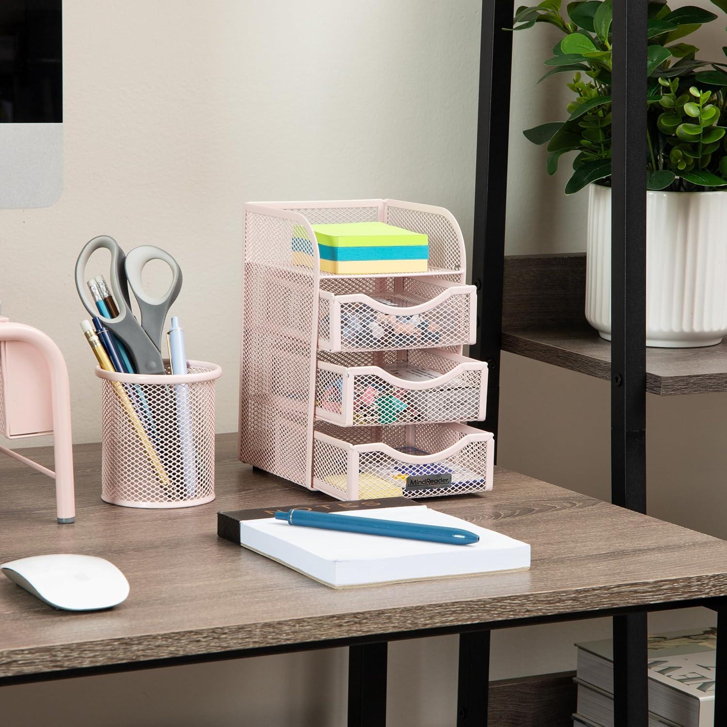 imageMind Reader Desktop Accessory Storage Paper Binder Clip Basket Workspace Office Metal Mesh 475L x 5W x 8H PinkPink