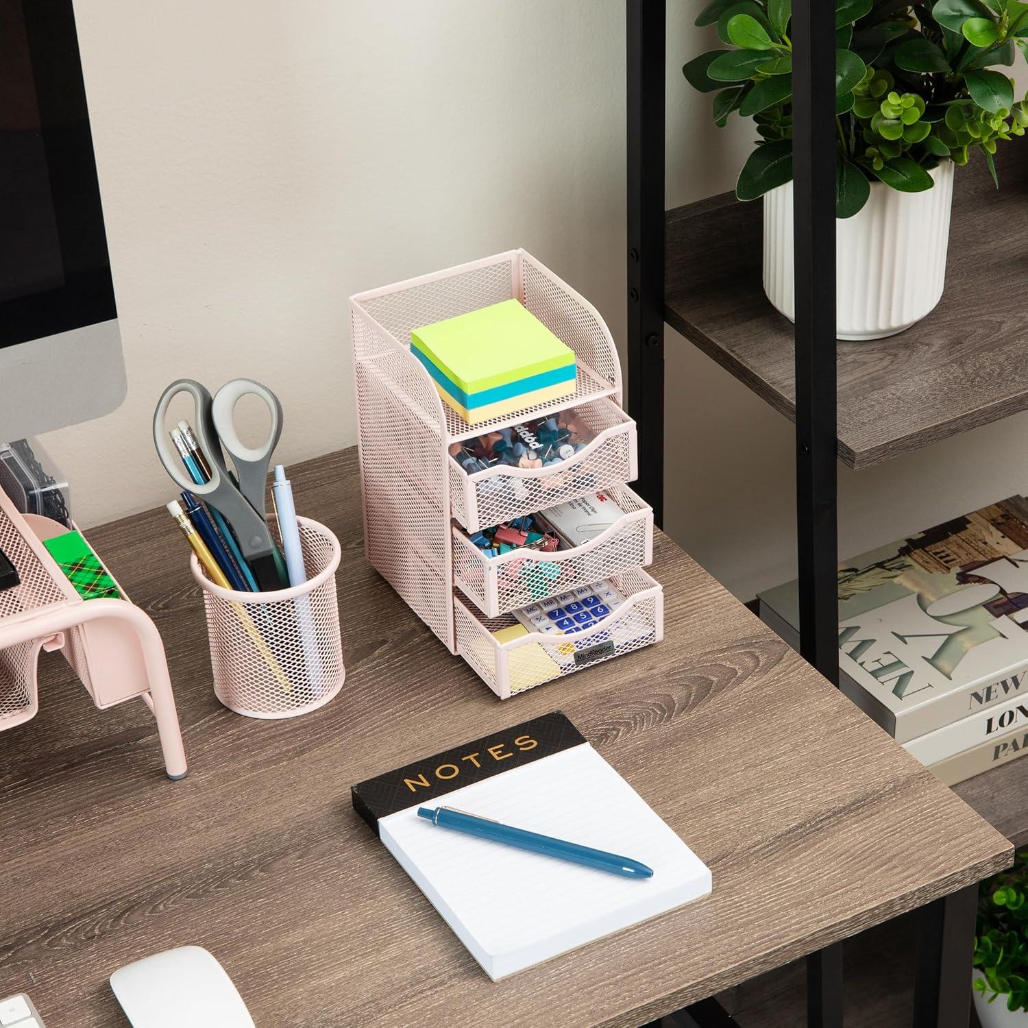imageMind Reader Desktop Accessory Storage Paper Binder Clip Basket Workspace Office Metal Mesh 475L x 5W x 8H PinkPink