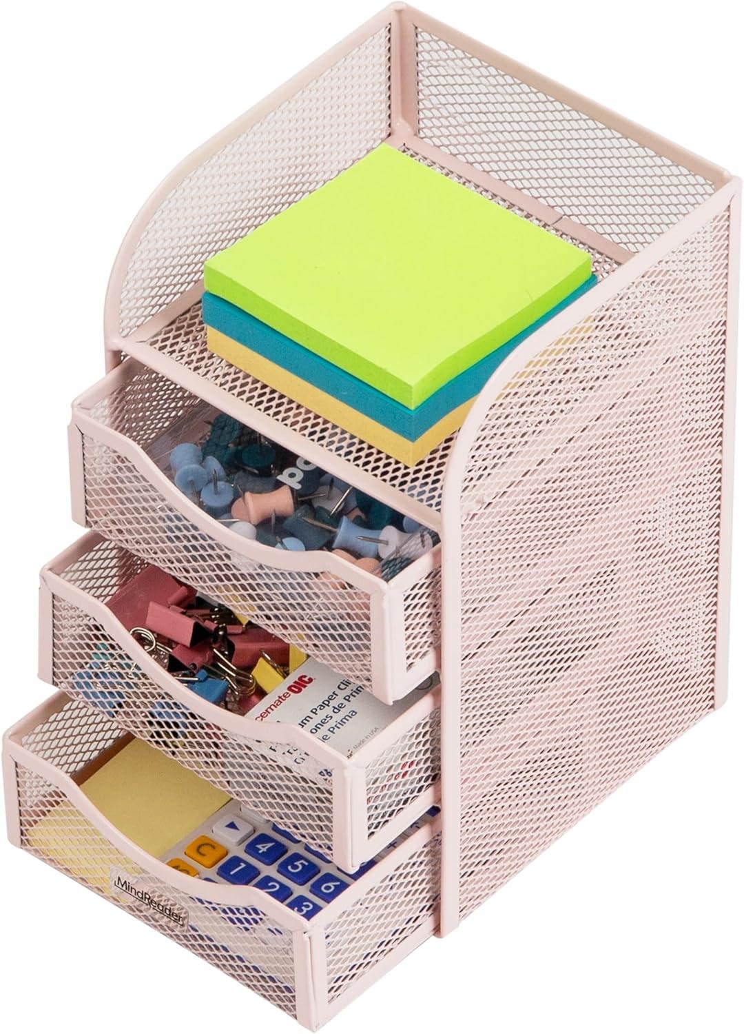 imageMind Reader Desktop Accessory Storage Paper Binder Clip Basket Workspace Office Metal Mesh 475L x 5W x 8H PinkPink
