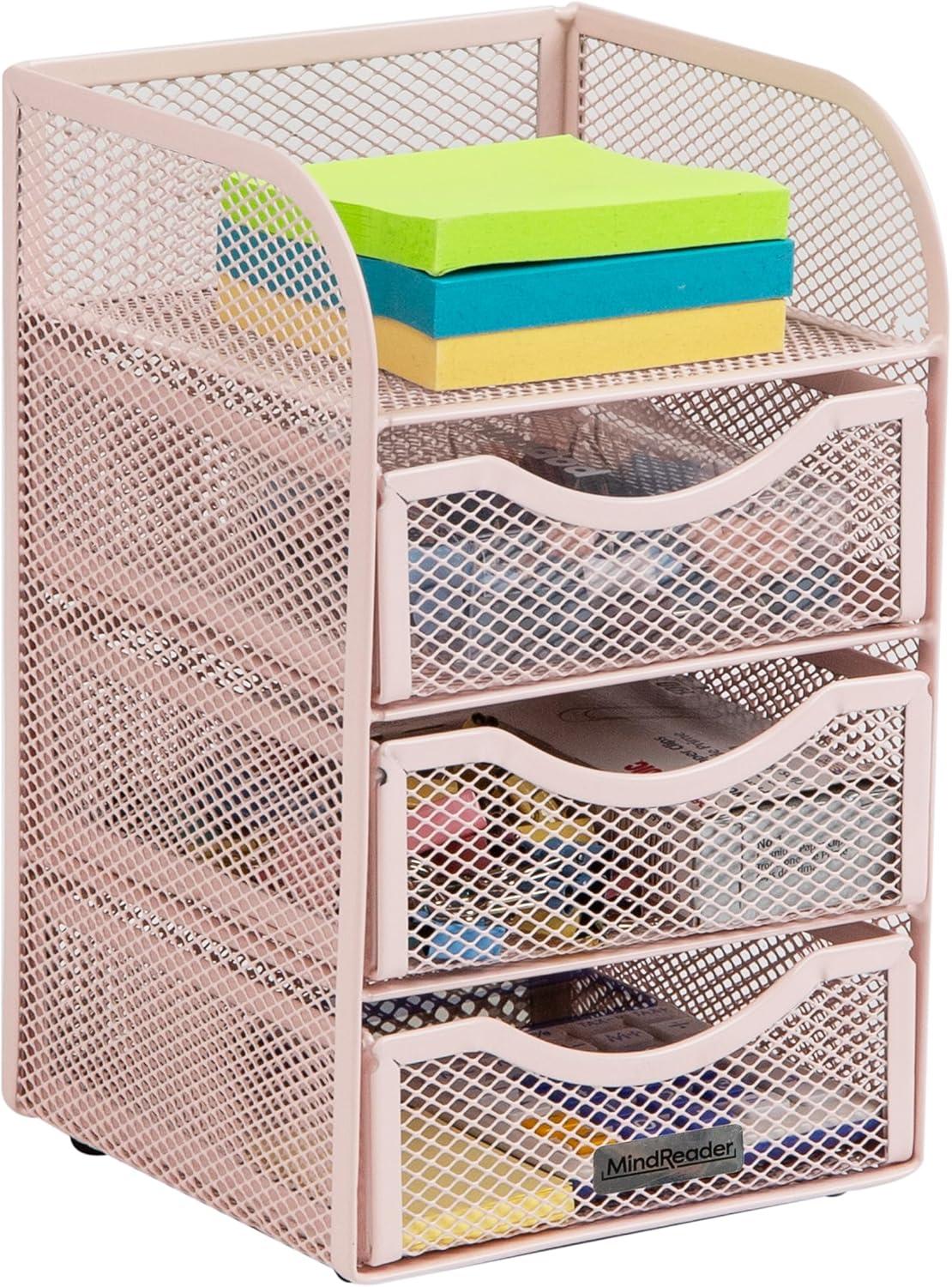 imageMind Reader Desktop Accessory Storage Paper Binder Clip Basket Workspace Office Metal Mesh 475L x 5W x 8H PinkPink