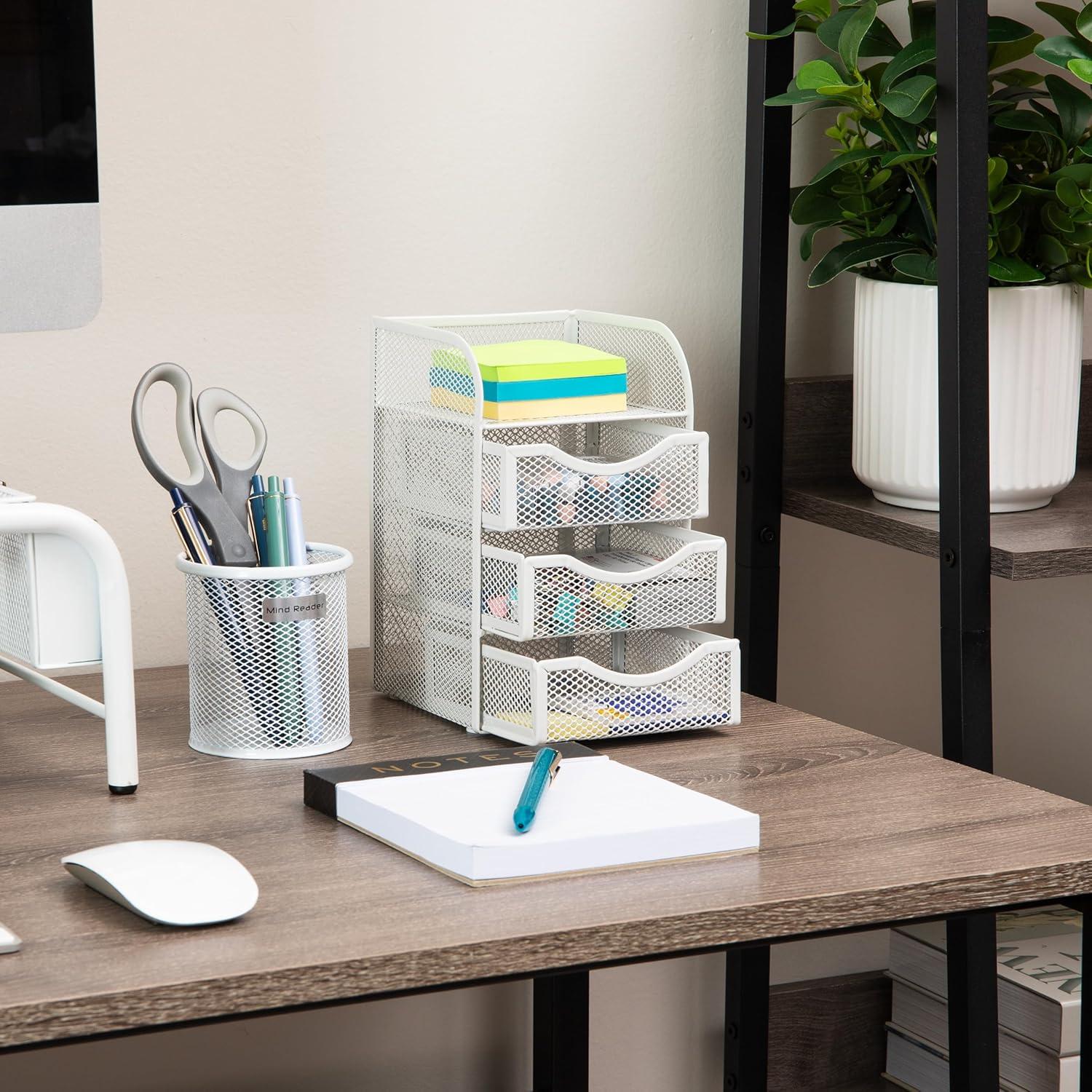 imageMind Reader Desktop Accessory Storage Paper Binder Clip Basket Workspace Office Metal Mesh 475L x 5W x 8H PinkWhite