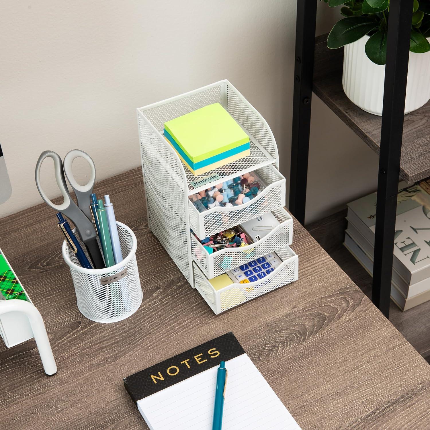 imageMind Reader Desktop Accessory Storage Paper Binder Clip Basket Workspace Office Metal Mesh 475L x 5W x 8H PinkWhite