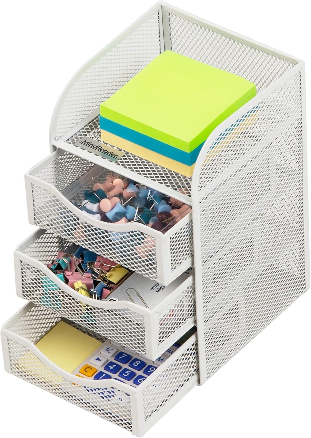 imageMind Reader Desktop Accessory Storage Paper Binder Clip Basket Workspace Office Metal Mesh 475L x 5W x 8H PinkWhite