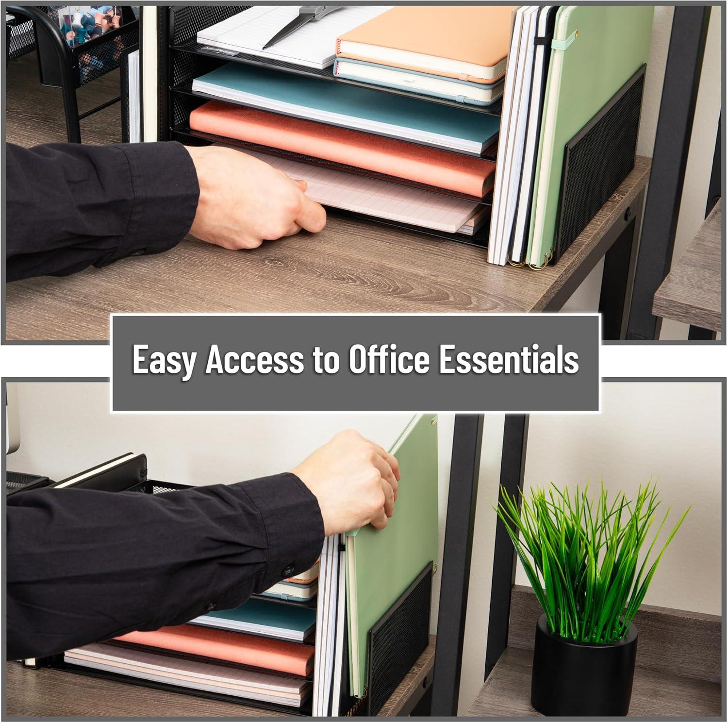 imageMind Reader Desktop Organizer File Storage Paper Tray Workspace Office Metal Mesh 1675L x 915W x 6H WhiteBlack