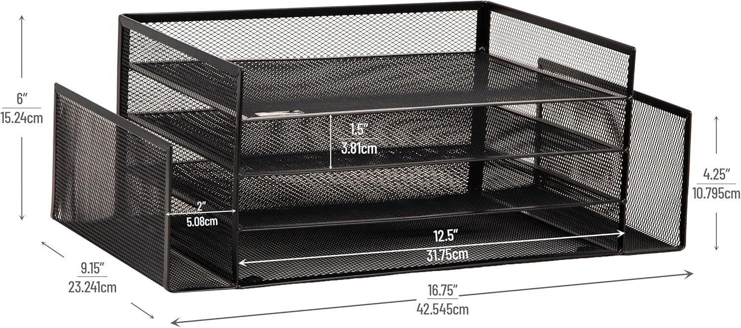 imageMind Reader Desktop Organizer File Storage Paper Tray Workspace Office Metal Mesh 1675L x 915W x 6H WhiteBlack
