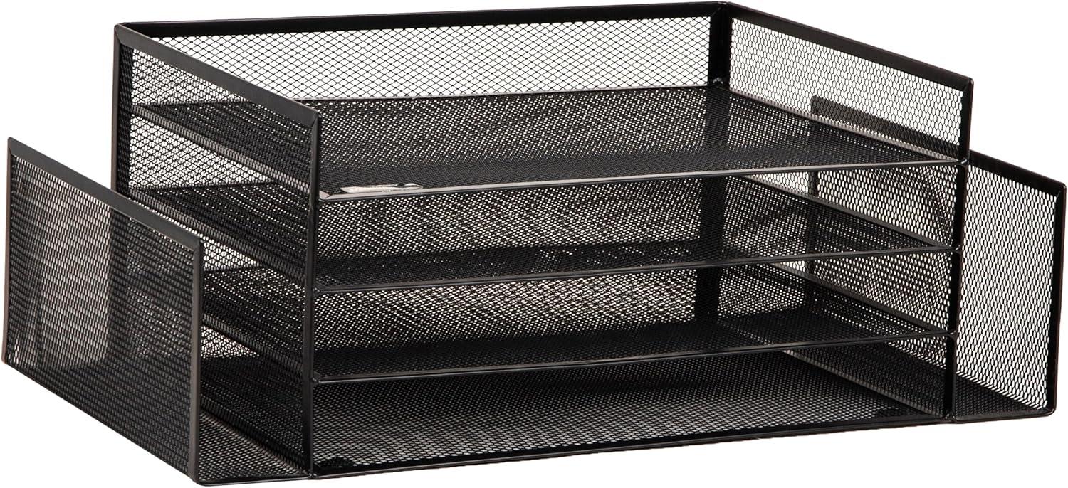 imageMind Reader Desktop Organizer File Storage Paper Tray Workspace Office Metal Mesh 1675L x 915W x 6H WhiteBlack