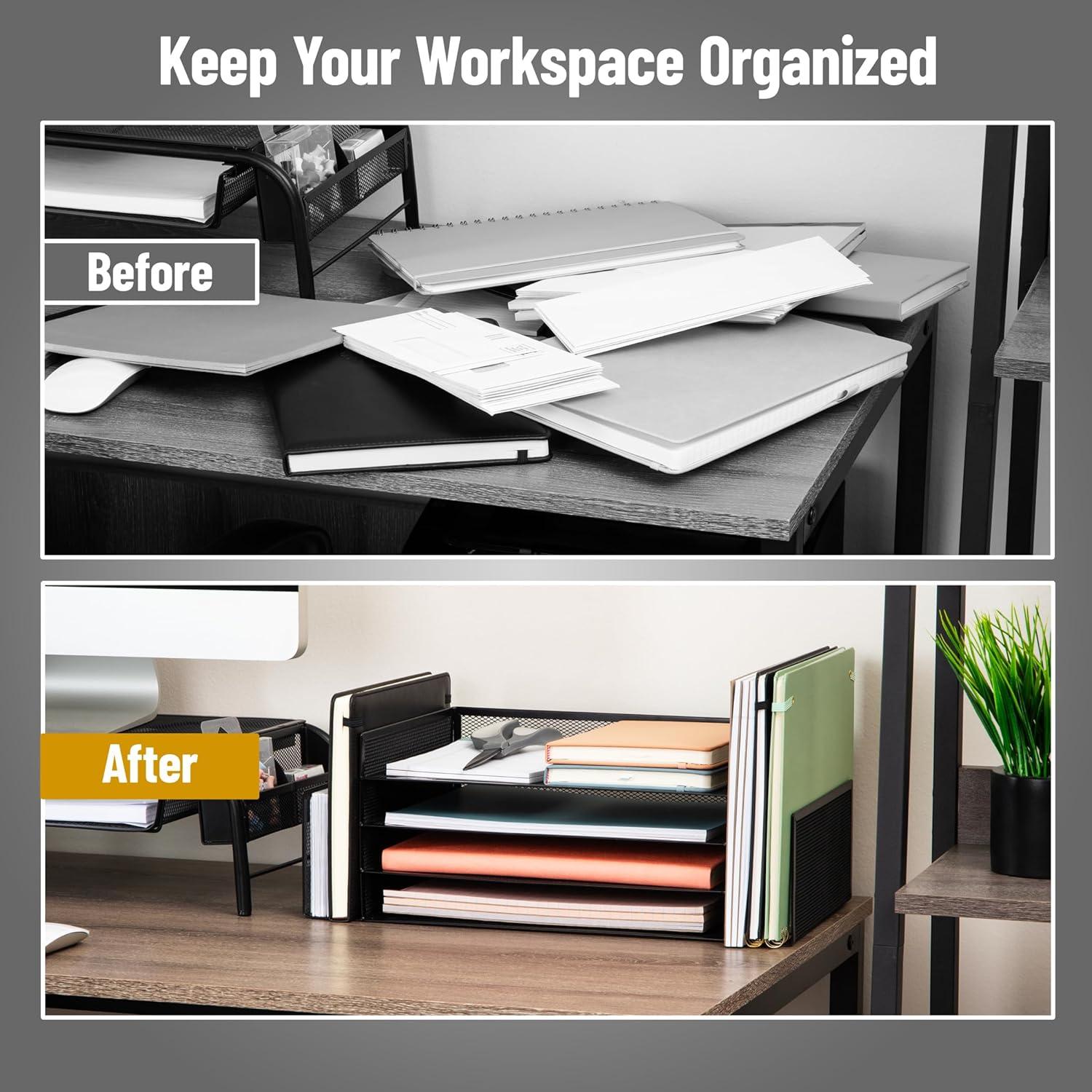 imageMind Reader Desktop Organizer File Storage Paper Tray Workspace Office Metal Mesh 1675L x 915W x 6H WhiteBlack