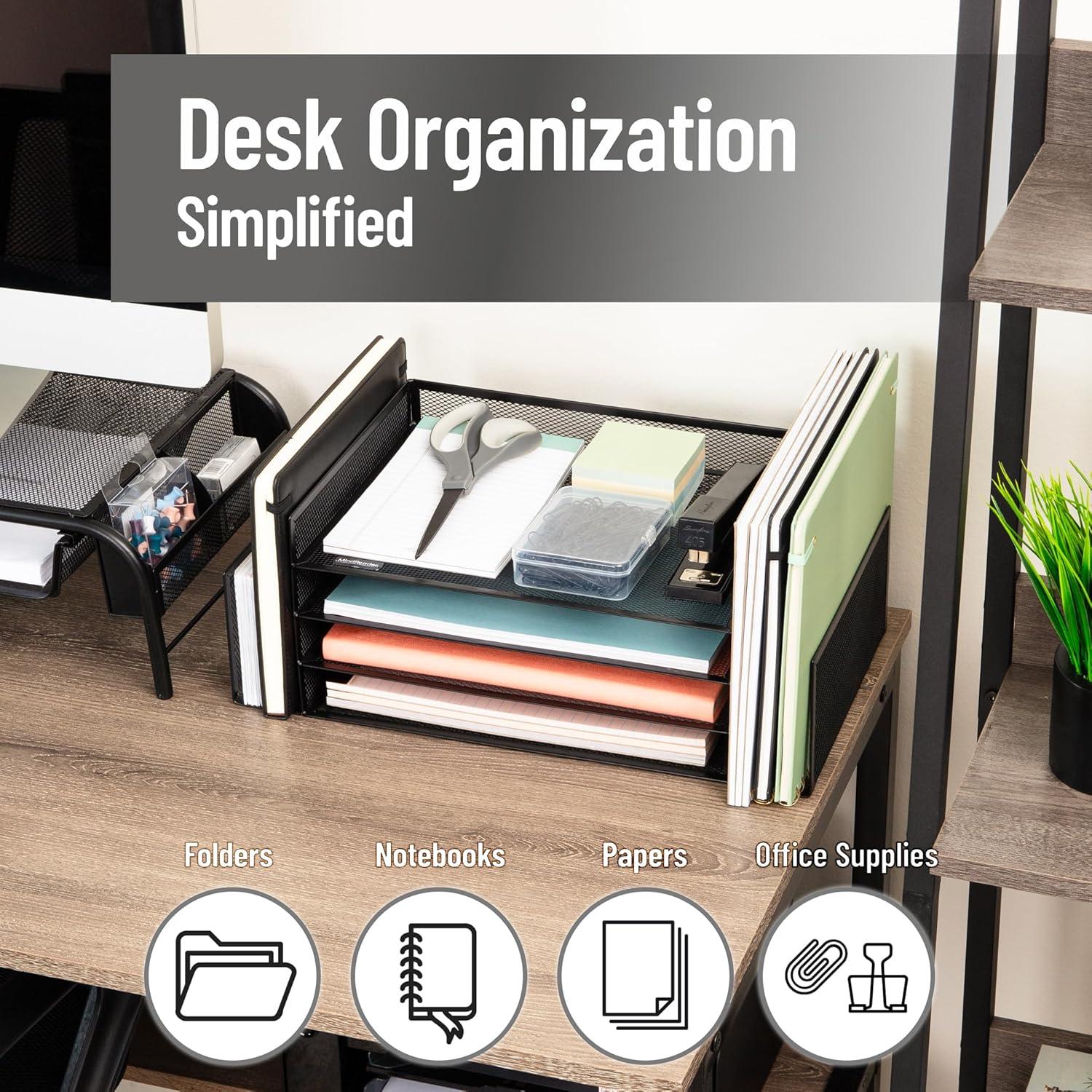 imageMind Reader Desktop Organizer File Storage Paper Tray Workspace Office Metal Mesh 1675L x 915W x 6H WhiteBlack