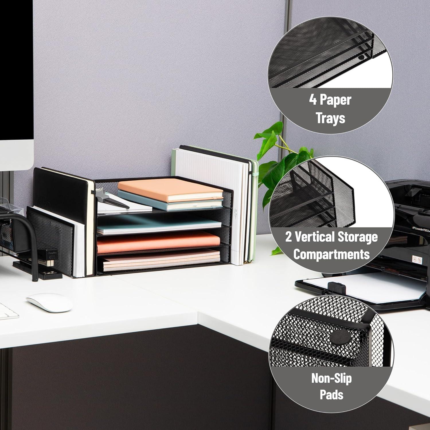 imageMind Reader Desktop Organizer File Storage Paper Tray Workspace Office Metal Mesh 1675L x 915W x 6H WhiteBlack