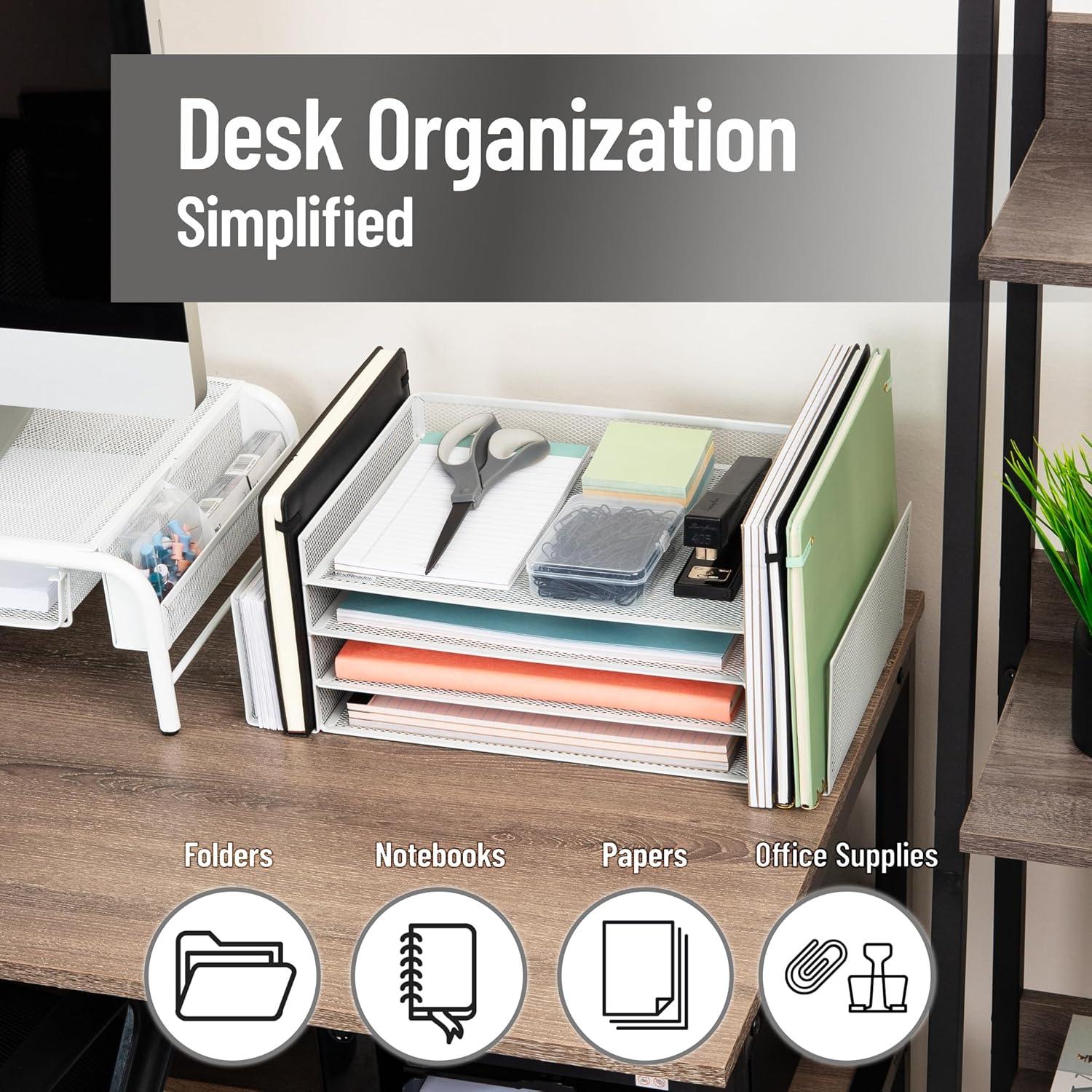 imageMind Reader Desktop Organizer File Storage Paper Tray Workspace Office Metal Mesh 1675L x 915W x 6H WhiteWhite