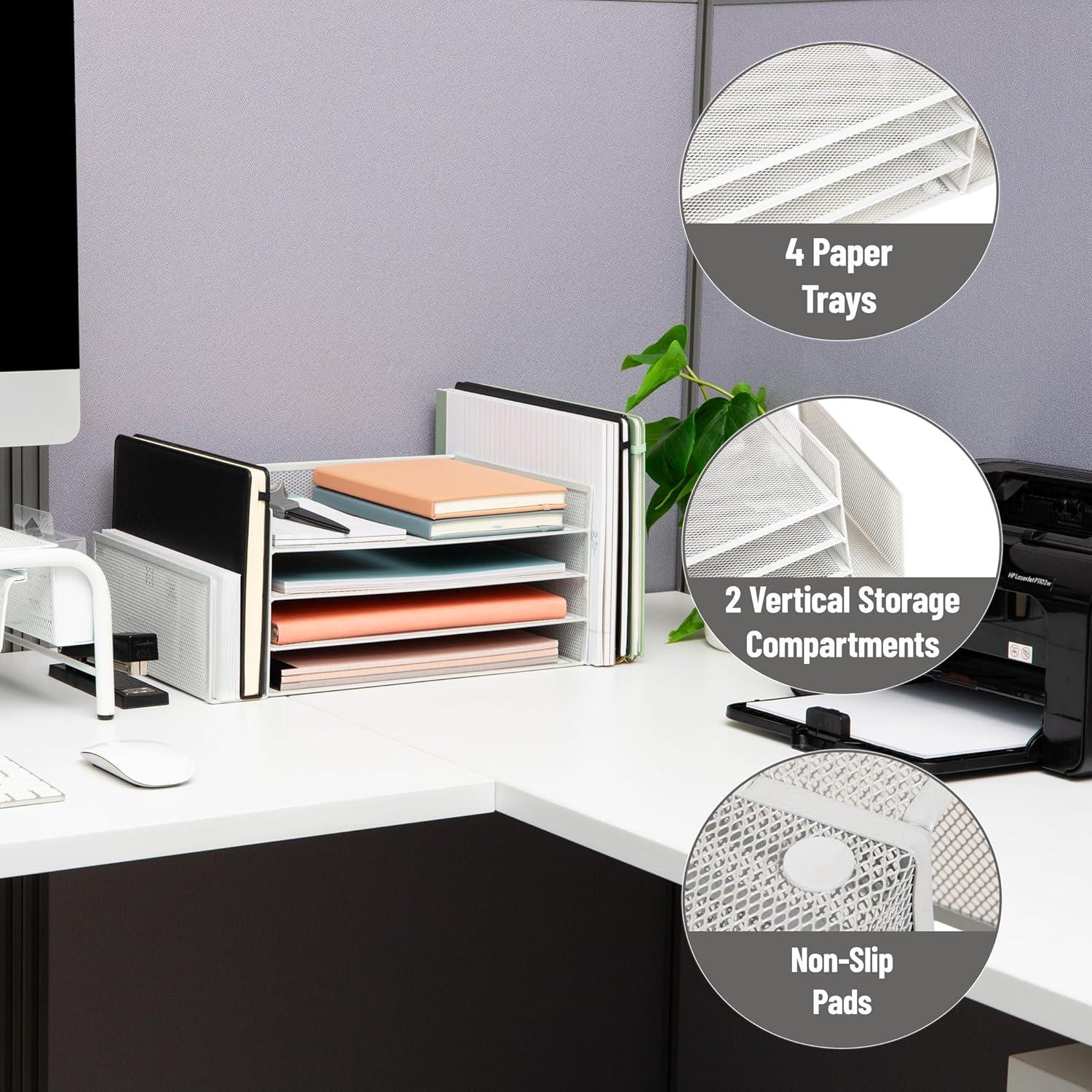 imageMind Reader Desktop Organizer File Storage Paper Tray Workspace Office Metal Mesh 1675L x 915W x 6H WhiteWhite