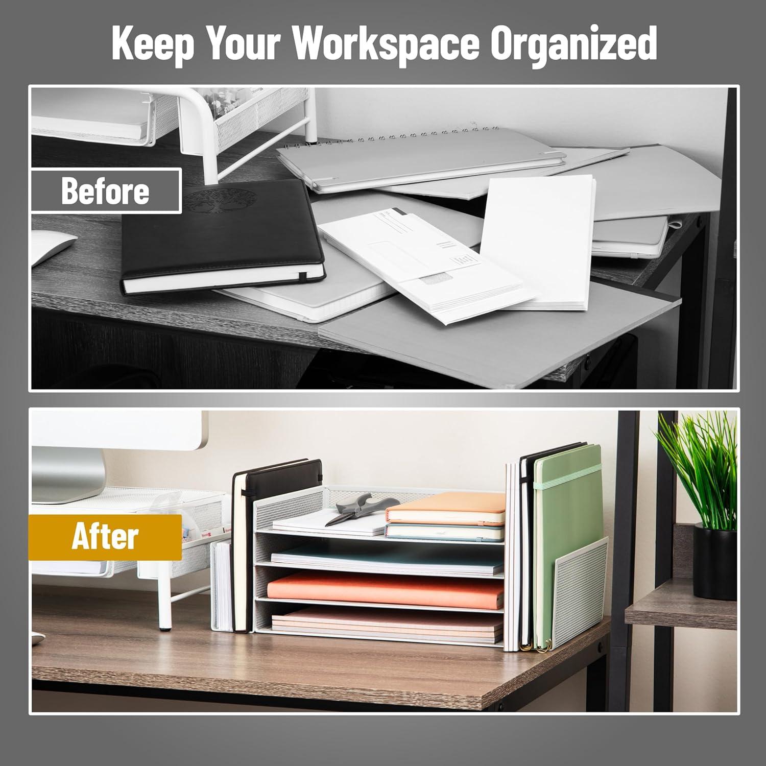 imageMind Reader Desktop Organizer File Storage Paper Tray Workspace Office Metal Mesh 1675L x 915W x 6H WhiteWhite