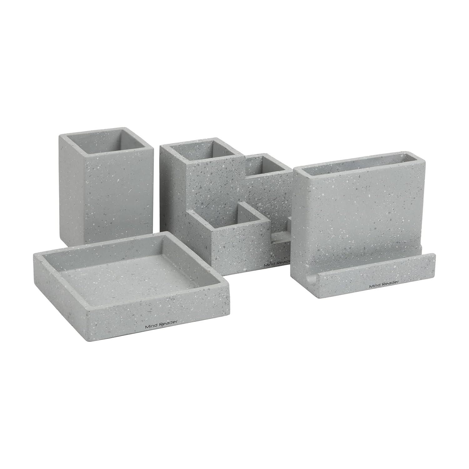 imageMind Reader Desktop Organizer Set 4 Pcs Pen Cup Catch All Tray Phone Holder Office Cement 5 L x 5 W x 4 H Gray