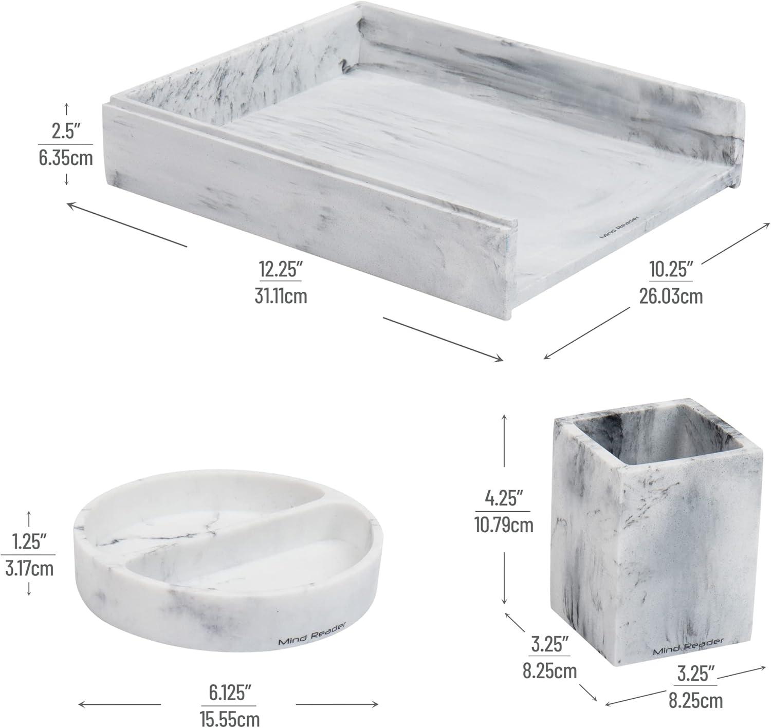 imageMind Reader Desktop Set 3 Pcs Pen Cup CatchAll Dish Paper Tray Office Resin 1025 L x 1225 W x 25 H White