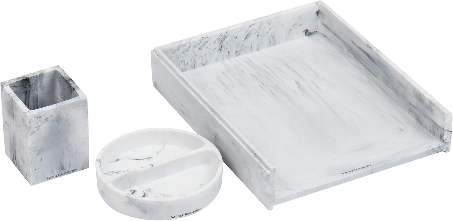 imageMind Reader Desktop Set 3 Pcs Pen Cup CatchAll Dish Paper Tray Office Resin 1025 L x 1225 W x 25 H White