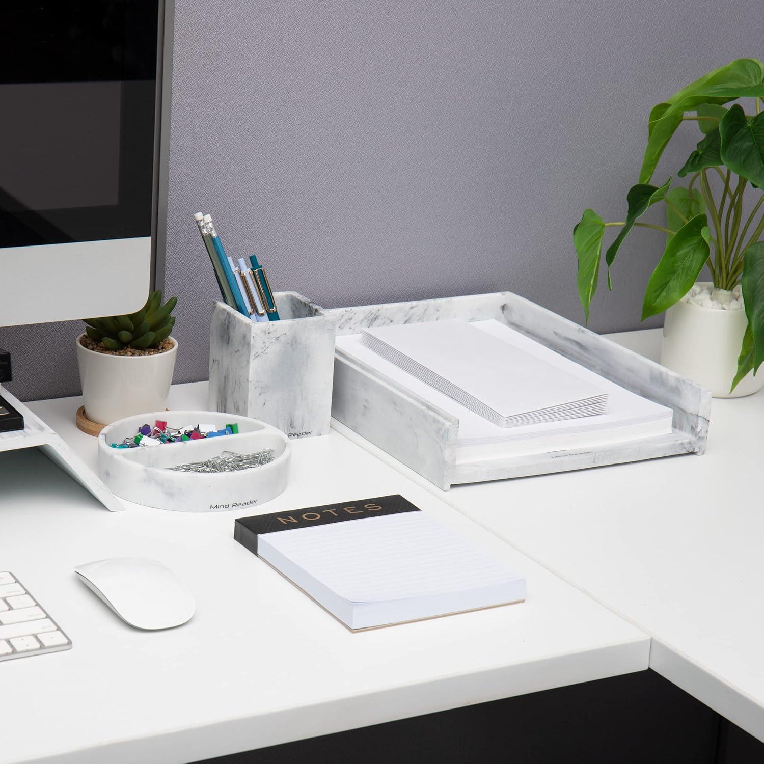 imageMind Reader Desktop Set 3 Pcs Pen Cup CatchAll Dish Paper Tray Office Resin 1025 L x 1225 W x 25 H White