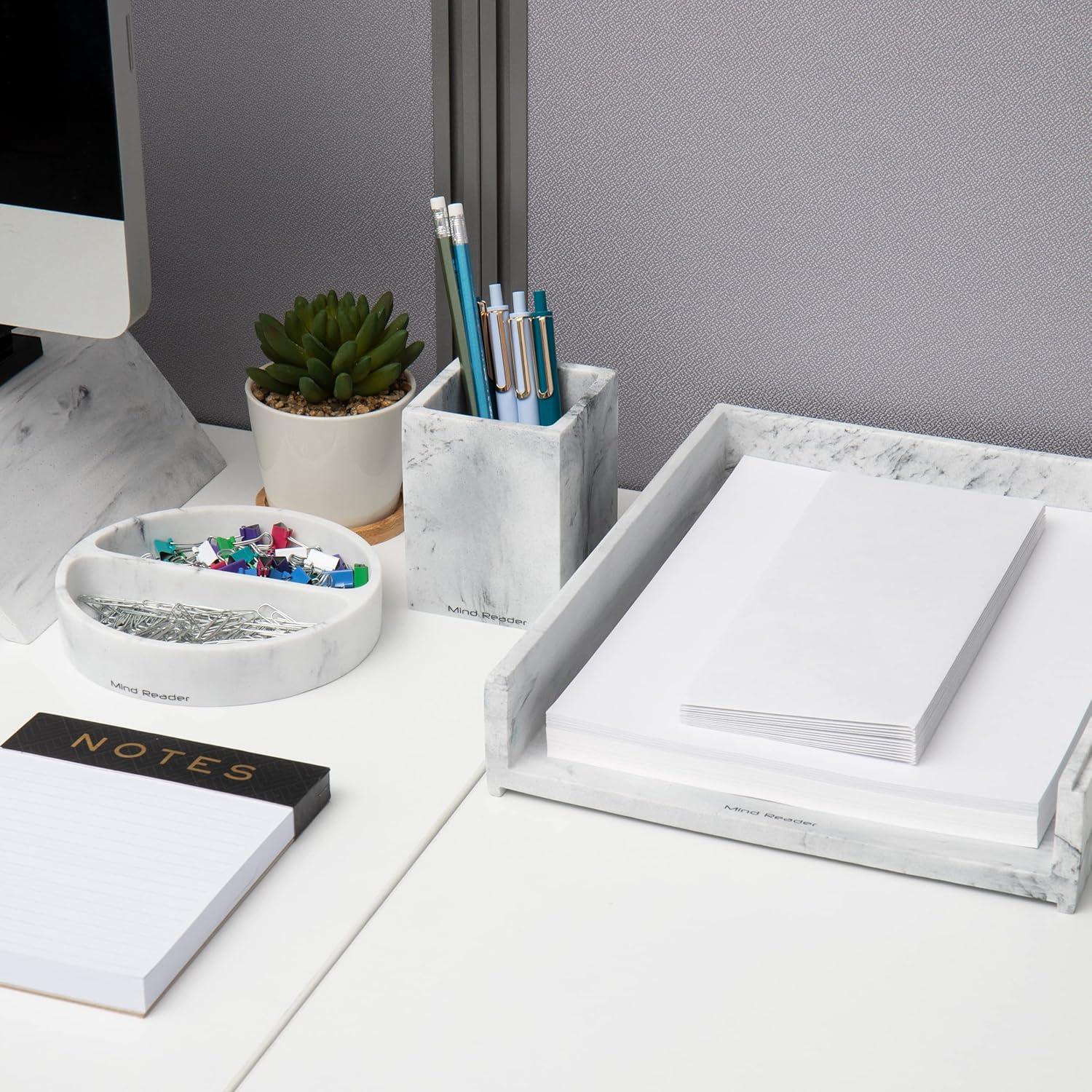 imageMind Reader Desktop Set 3 Pcs Pen Cup CatchAll Dish Paper Tray Office Resin 1025 L x 1225 W x 25 H White