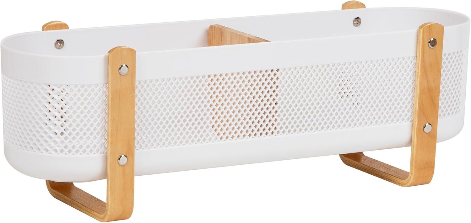 imageMind Reader Divided Storage Basket with Legs Accessory Holder Desktop Organization Office Plastic 1925L x 525W x 65H White and BrownStorage Basket with Legs