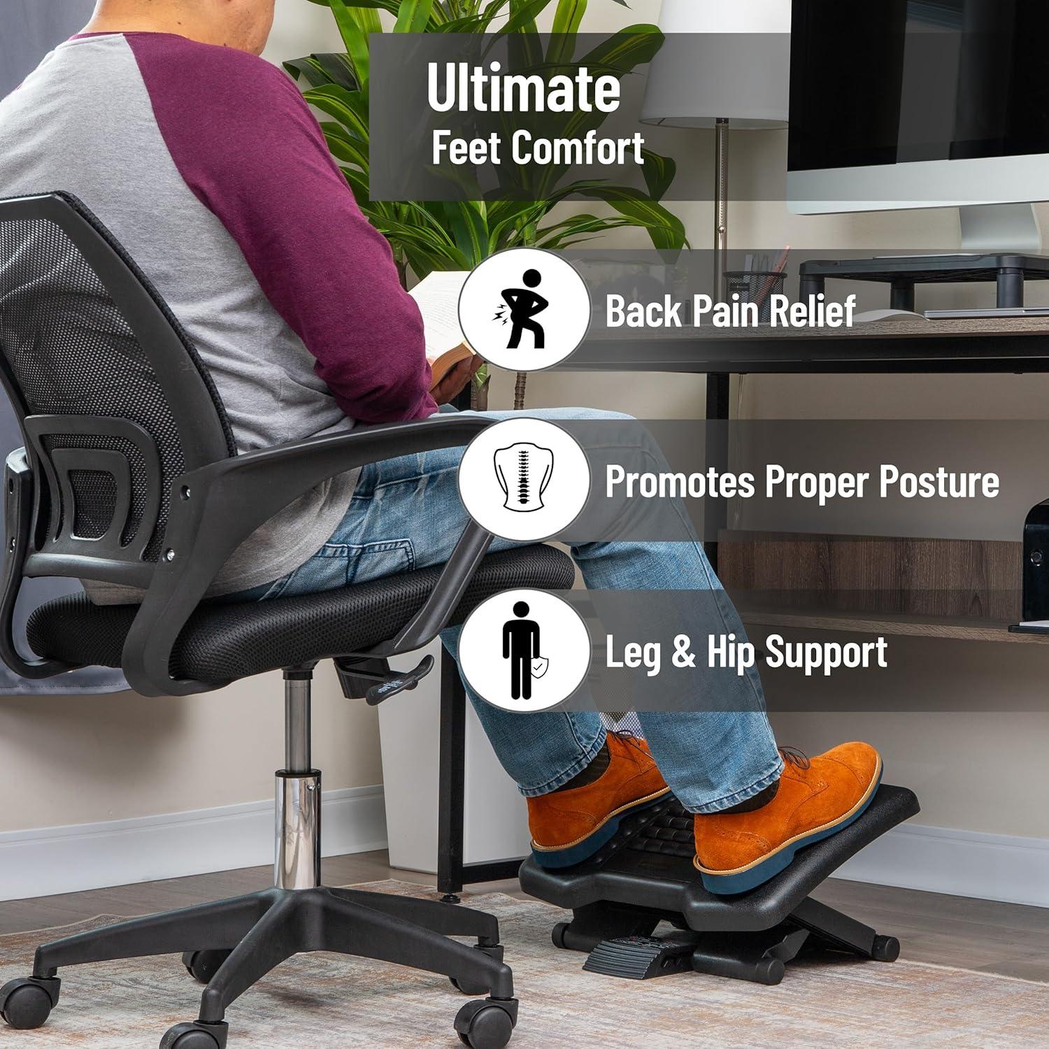 imageMind Reader Foot Rest Under Desk Ergonomic Hydraulic Height Adjustable Ottoman Office Foam 1675 L x 75 W x 375 H BlackMassager Foot Rest