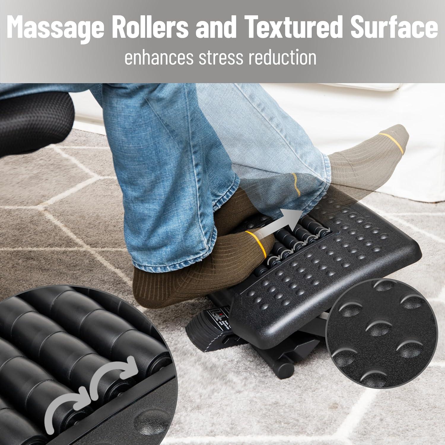 imageMind Reader Foot Rest Under Desk Ergonomic Hydraulic Height Adjustable Ottoman Office Foam 1675 L x 75 W x 375 H BlackMassager Foot Rest