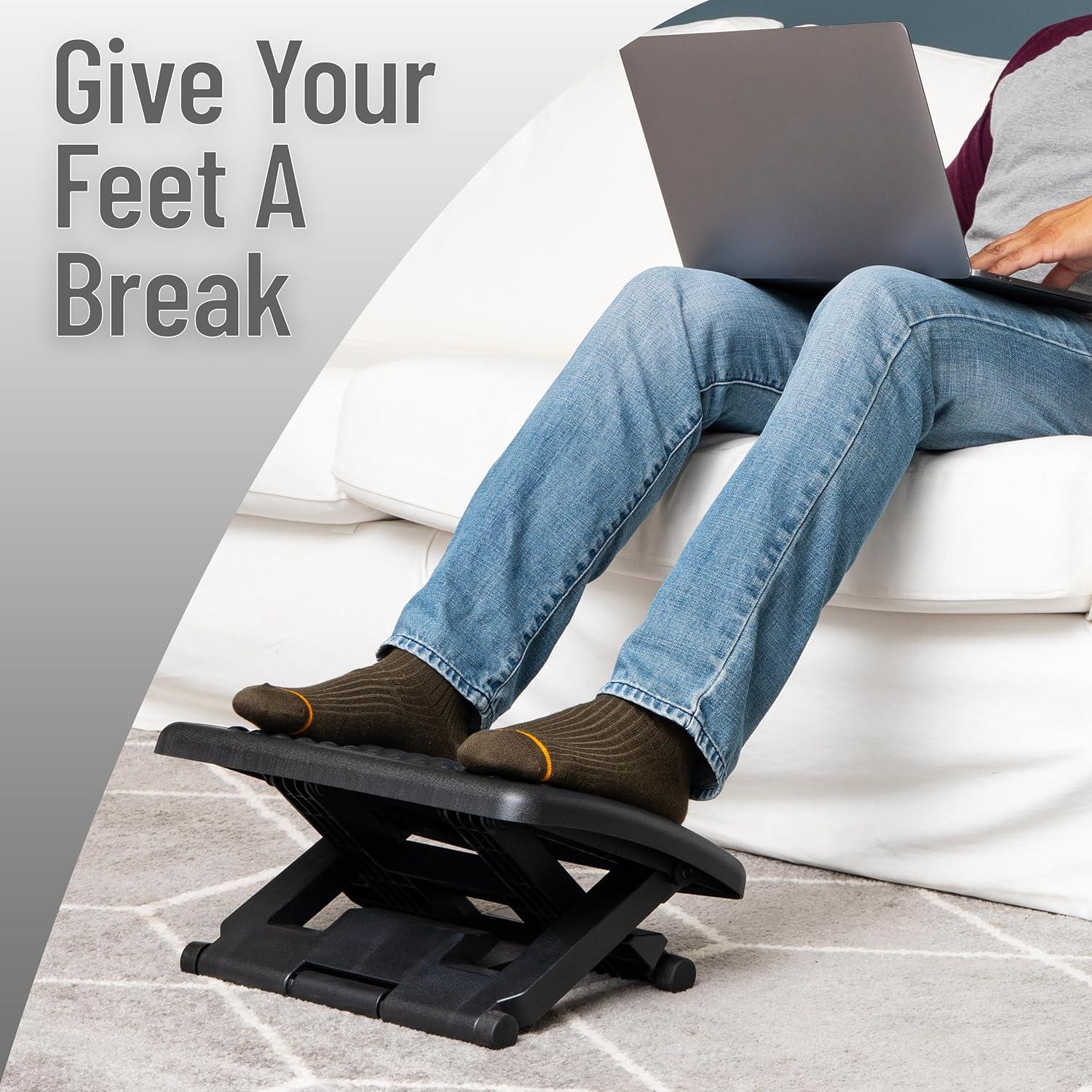 imageMind Reader Foot Rest Under Desk Ergonomic Hydraulic Height Adjustable Ottoman Office Foam 1675 L x 75 W x 375 H BlackMassager Foot Rest