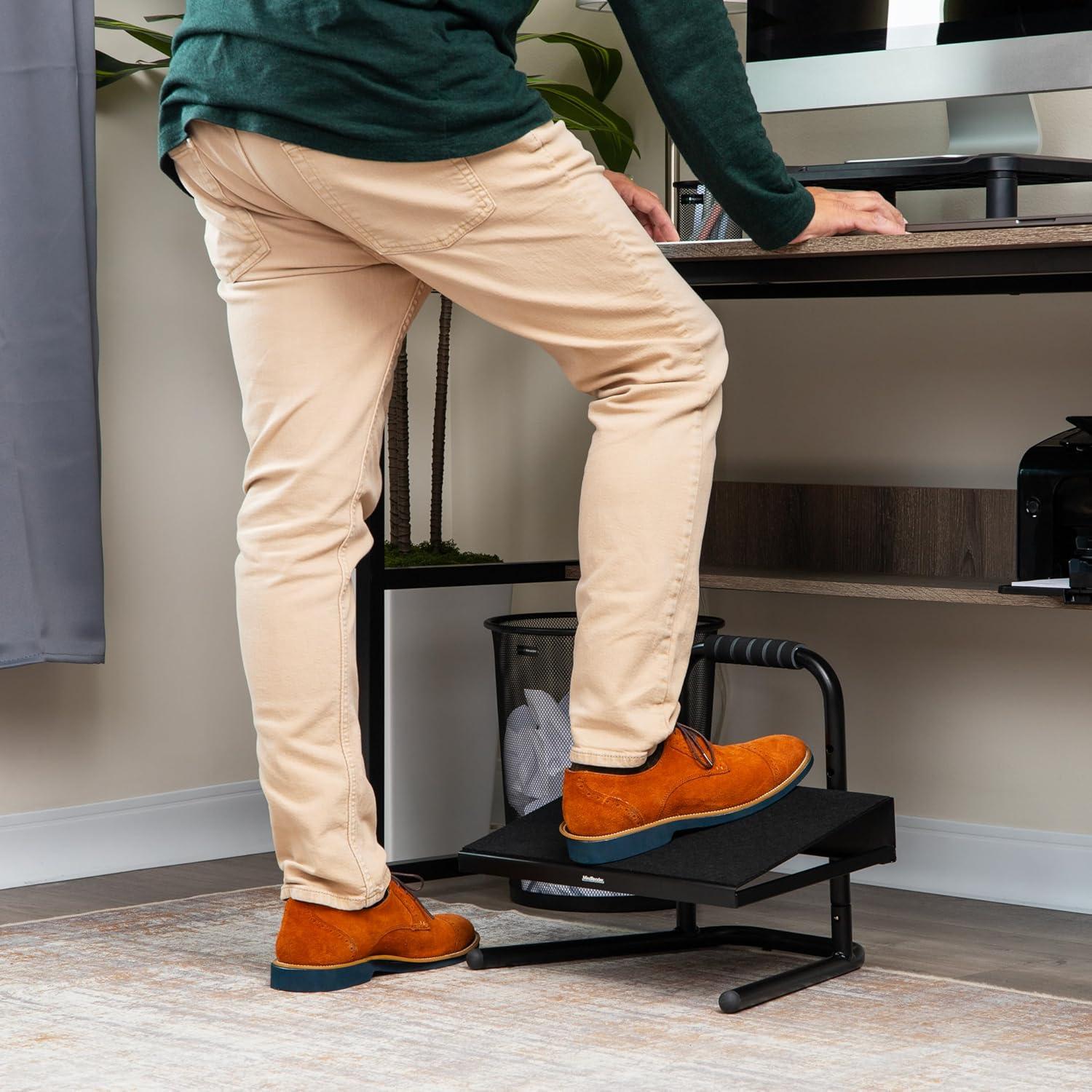 imageMind Reader Foot Rest Under Desk Ergonomic Hydraulic Height Adjustable Ottoman Office Foam 1675 L x 75 W x 375 H BlackMetal Foot Rest