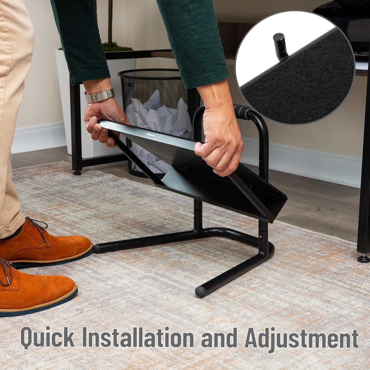 imageMind Reader Foot Rest Under Desk Ergonomic Hydraulic Height Adjustable Ottoman Office Foam 1675 L x 75 W x 375 H BlackMetal Foot Rest